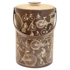 Georges Briard signiert Eiskübel Brown Vinyl mit Fahrrad-Design Vintage 1950s