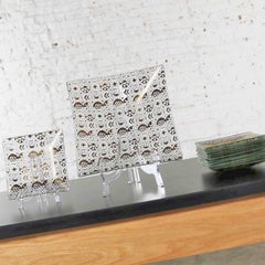 Georges Briard Sq. Glass Dessert Set Gold Clear Forbidden Fruit Border Pattern