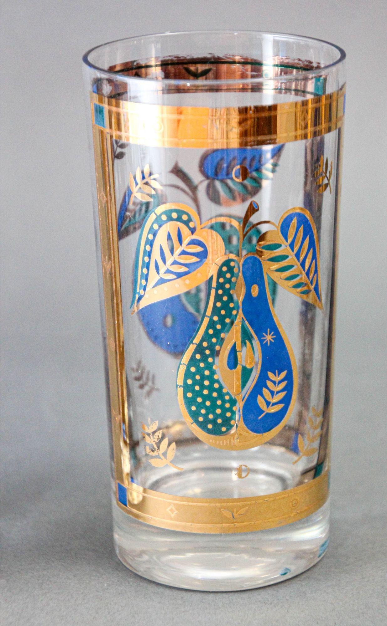 Hollywood Regency Georges Briard, il modello del frutto proibito, bicchieri turchese e oro, set di 2 bicchieri in vendita