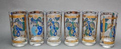 Georges Briard the Forbidden Fruit Pattern Turquoise and Gold Glasses Set of 6