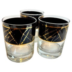 Georges Briard Vintage Black Band with 22K Gold Splatter Design Signed Set of 3