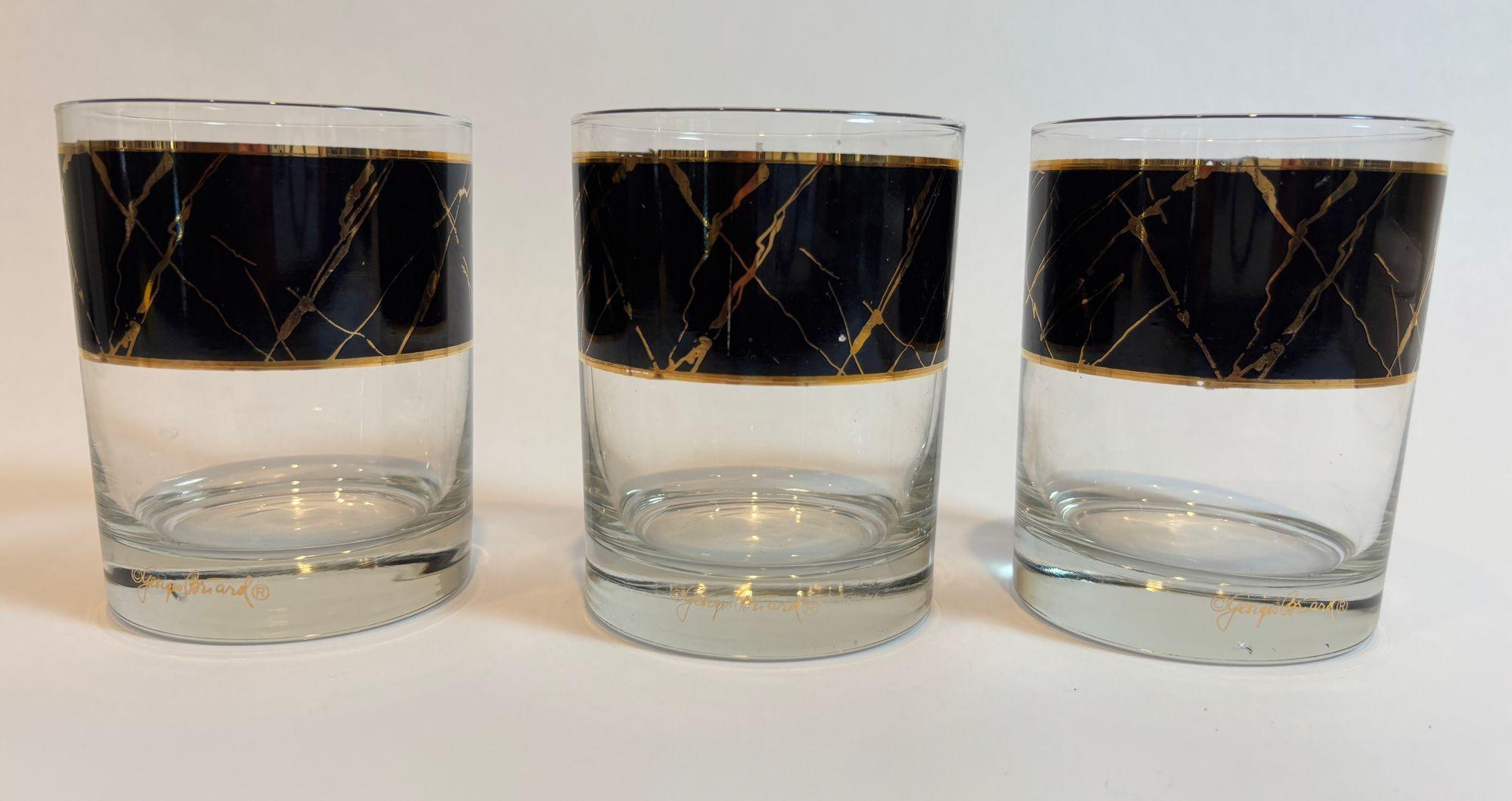 20th Century Georges Briard Vintage Black Band with 22K Gold Splatter Design Signed Set of 3 For Sale