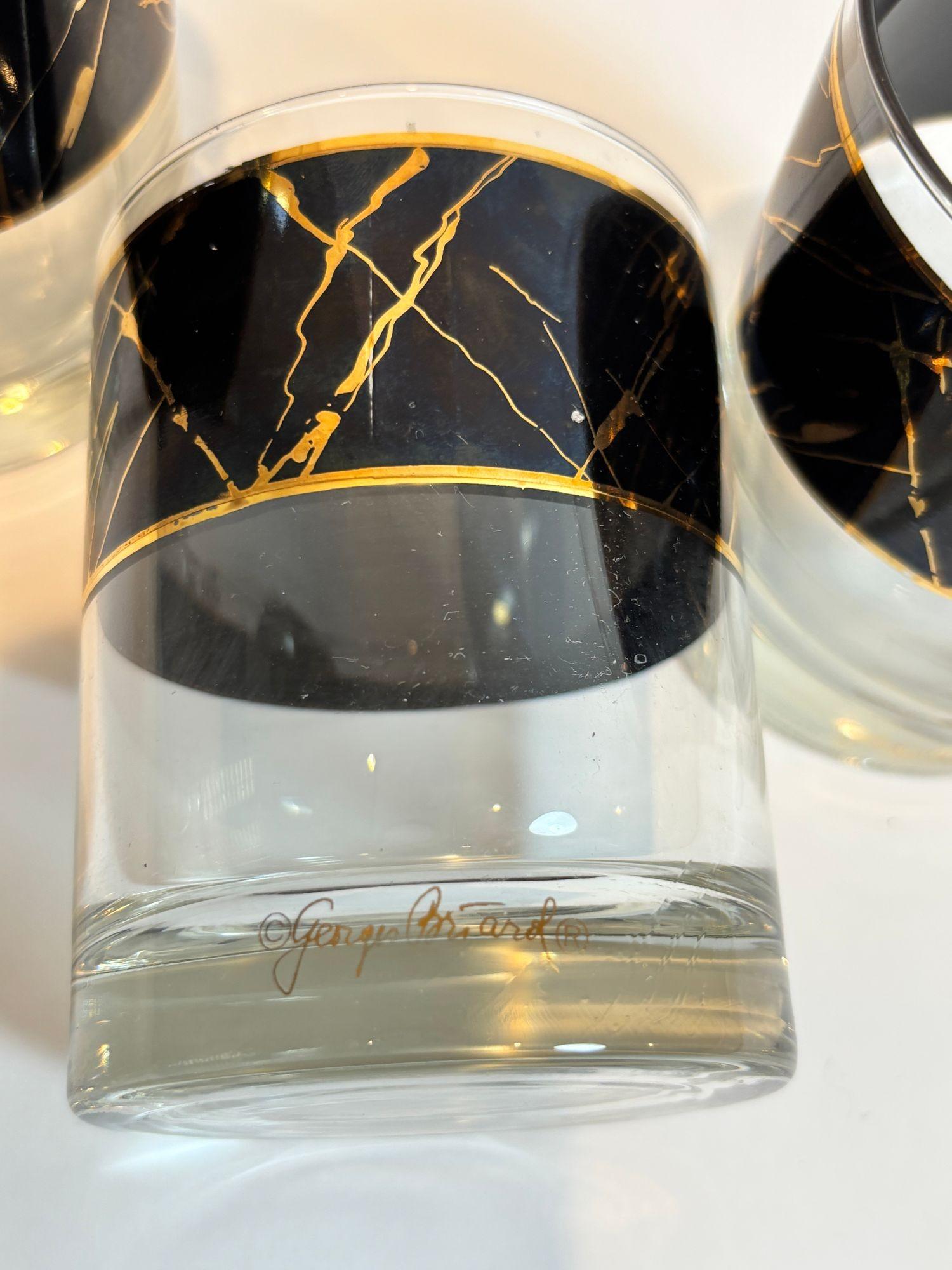 Glass Georges Briard Vintage Black Band with 22K Gold Splatter Design Signed Set of 3 For Sale