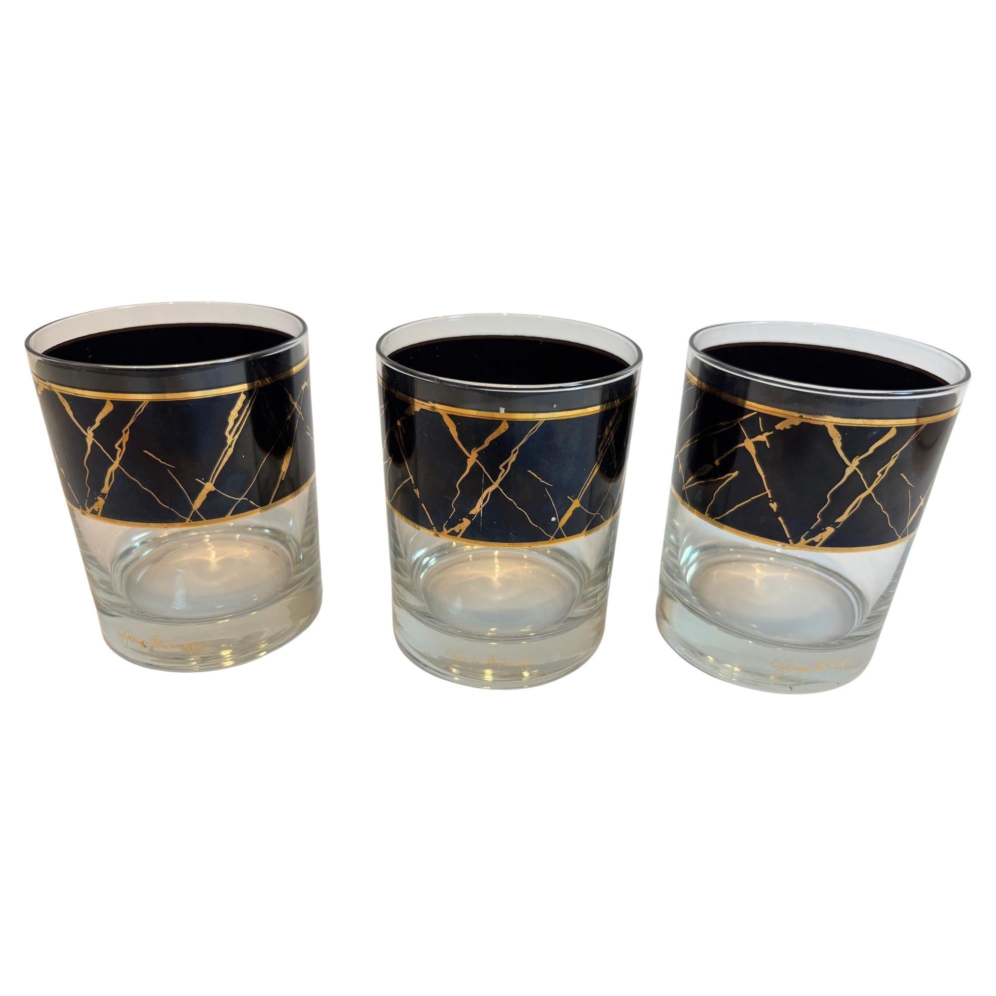 Georges Briard Vintage Black Band with 22K Gold Splatter Design Signed Set of 3 For Sale