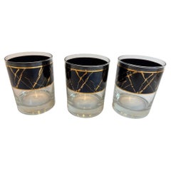 Georges Briard Vintage Black Band with 22K Gold Splatter Design Signed Set of 3