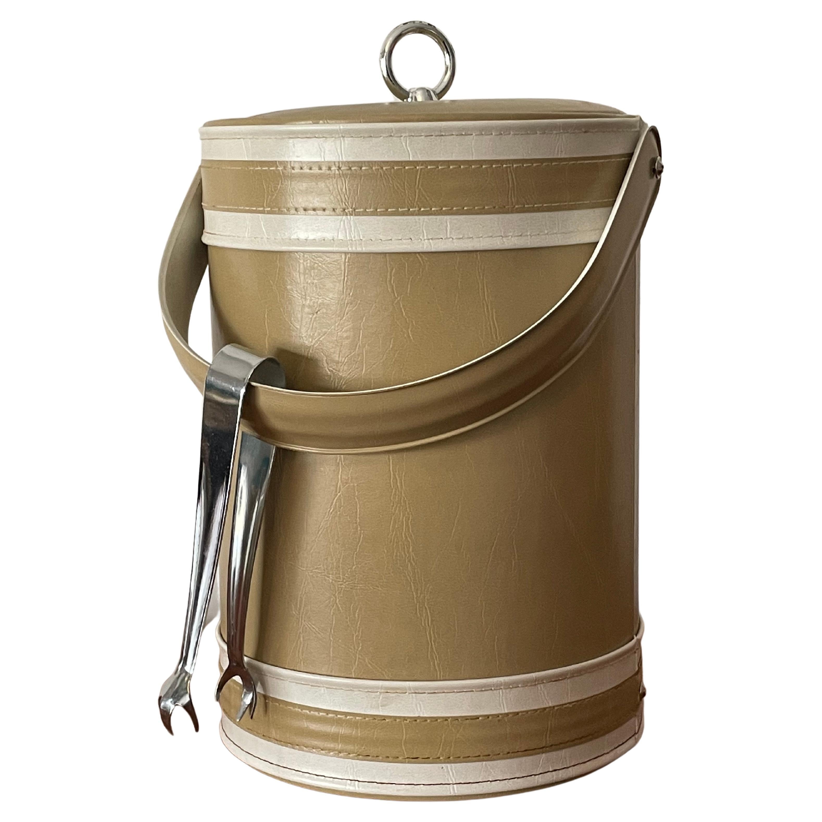 A Vintage Faux Snakeskin and Brass Ice Bucket