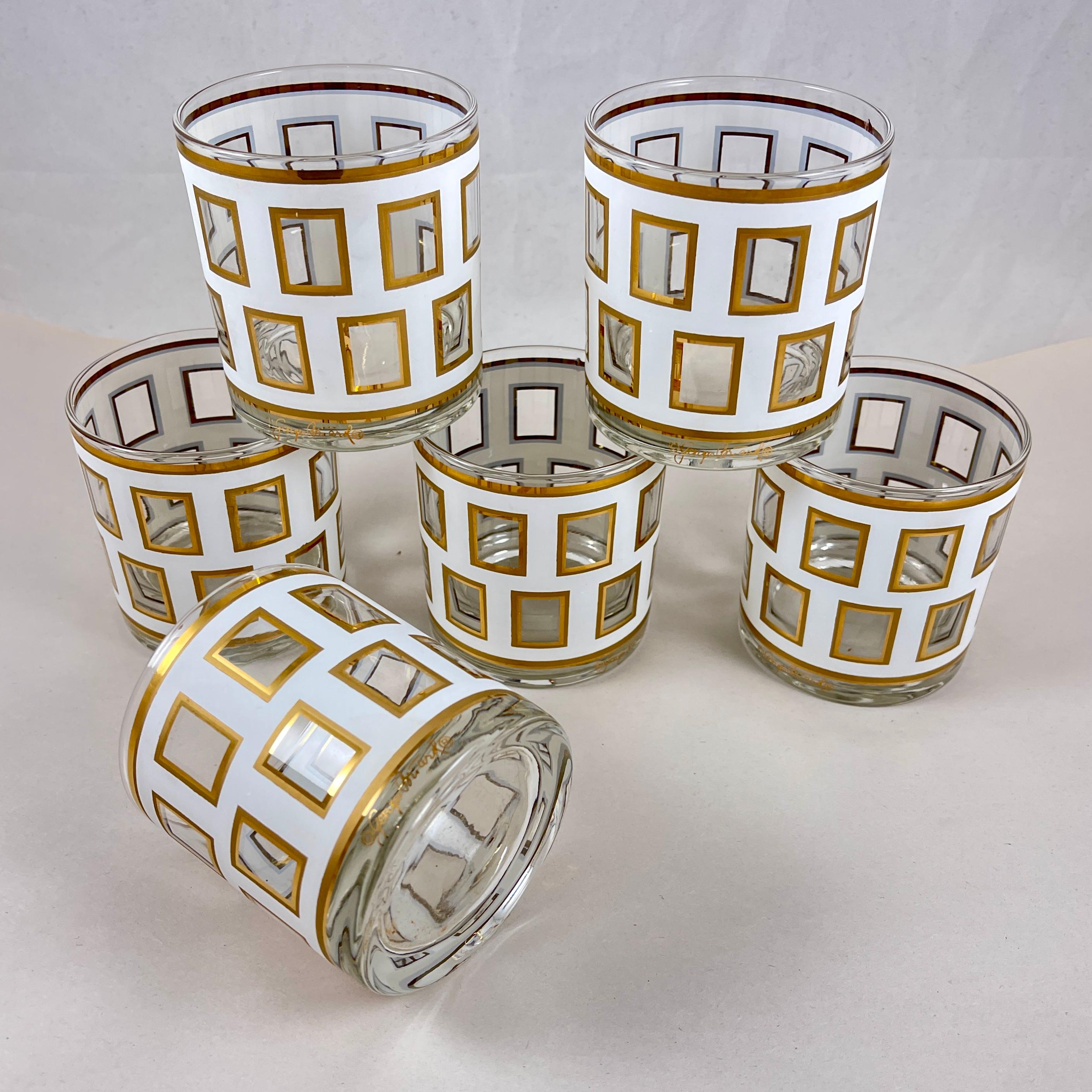 Mid-Century Modern Georges Briard ‘Window’ Rocks Glasses, Set of 6 in original box - 1960s