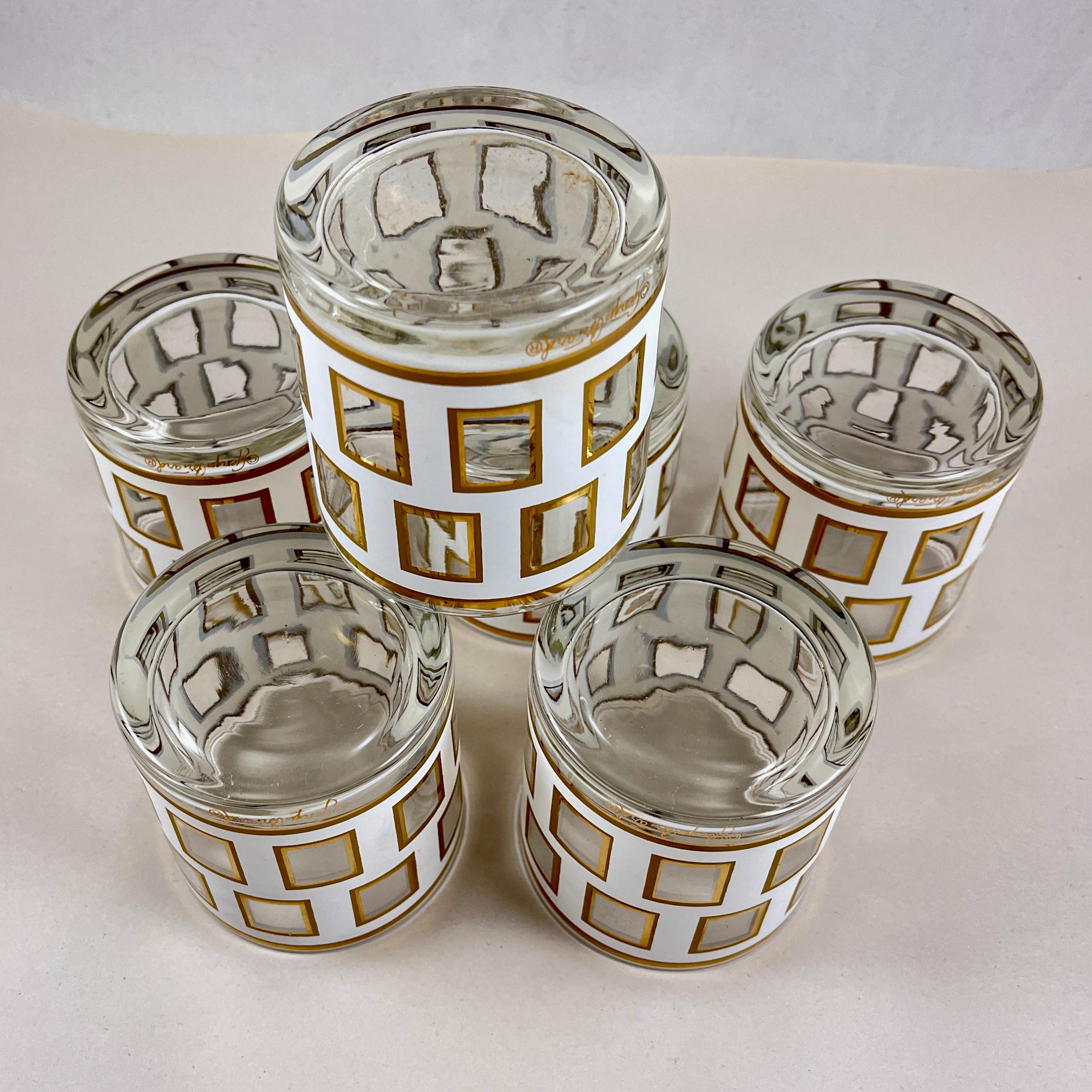 Enameled Georges Briard ‘Window’ Rocks Glasses, Set of 6 in original box - 1960s