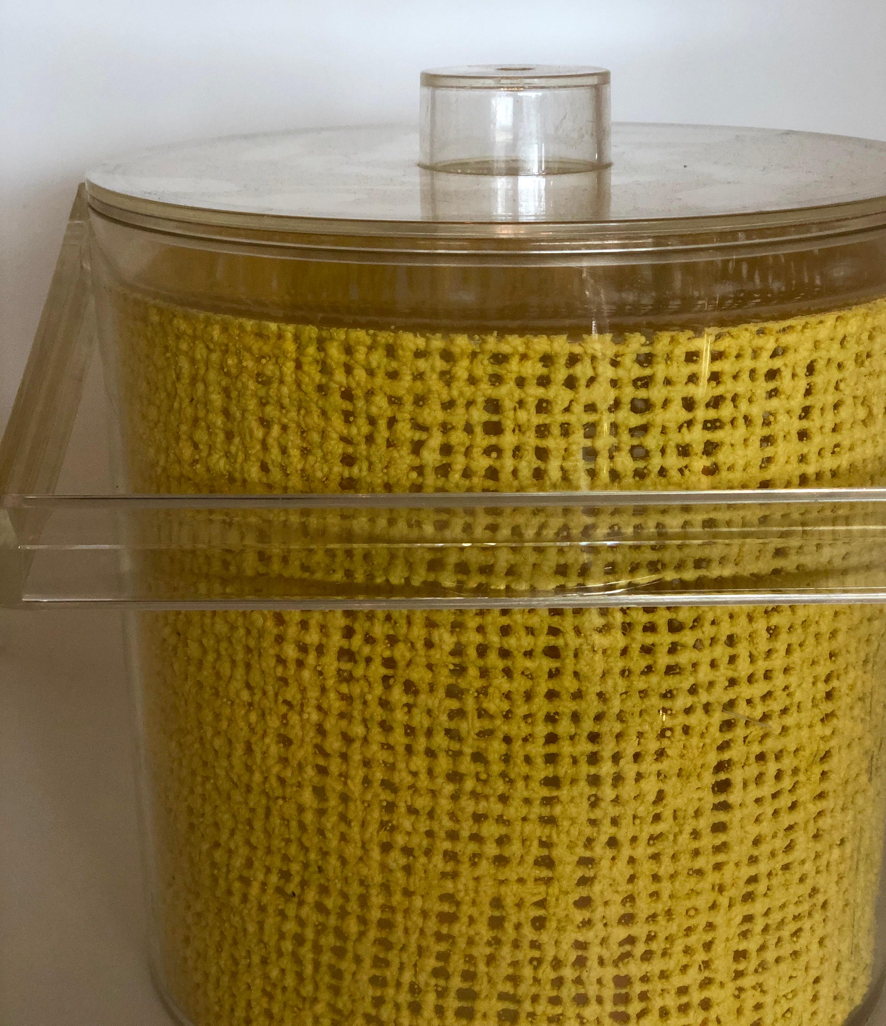 20th Century Georges Briard Yellow Embedded Raffia Lucite Covered Ice Bucket