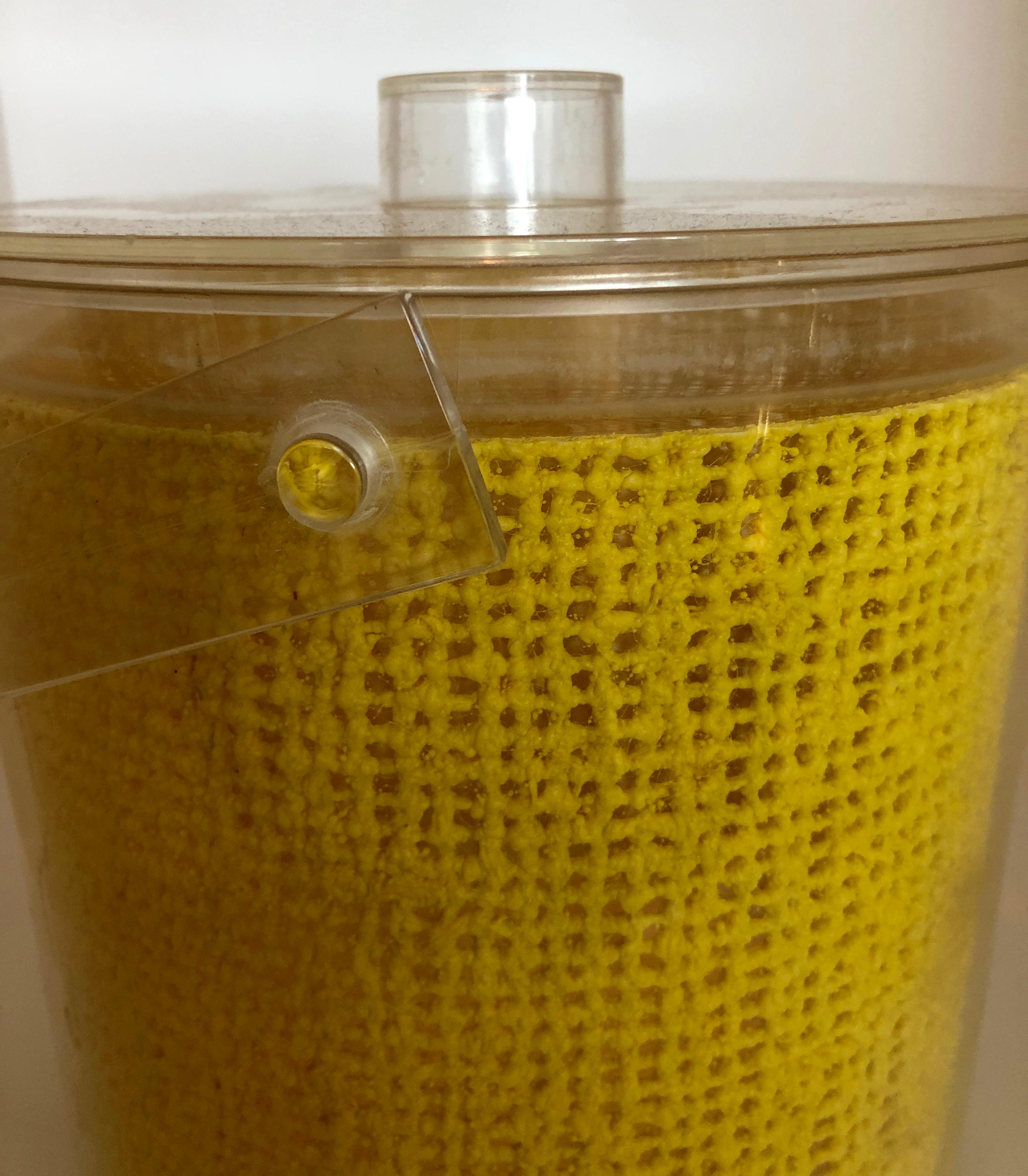 Acrylic Georges Briard Yellow Embedded Raffia Lucite Covered Ice Bucket