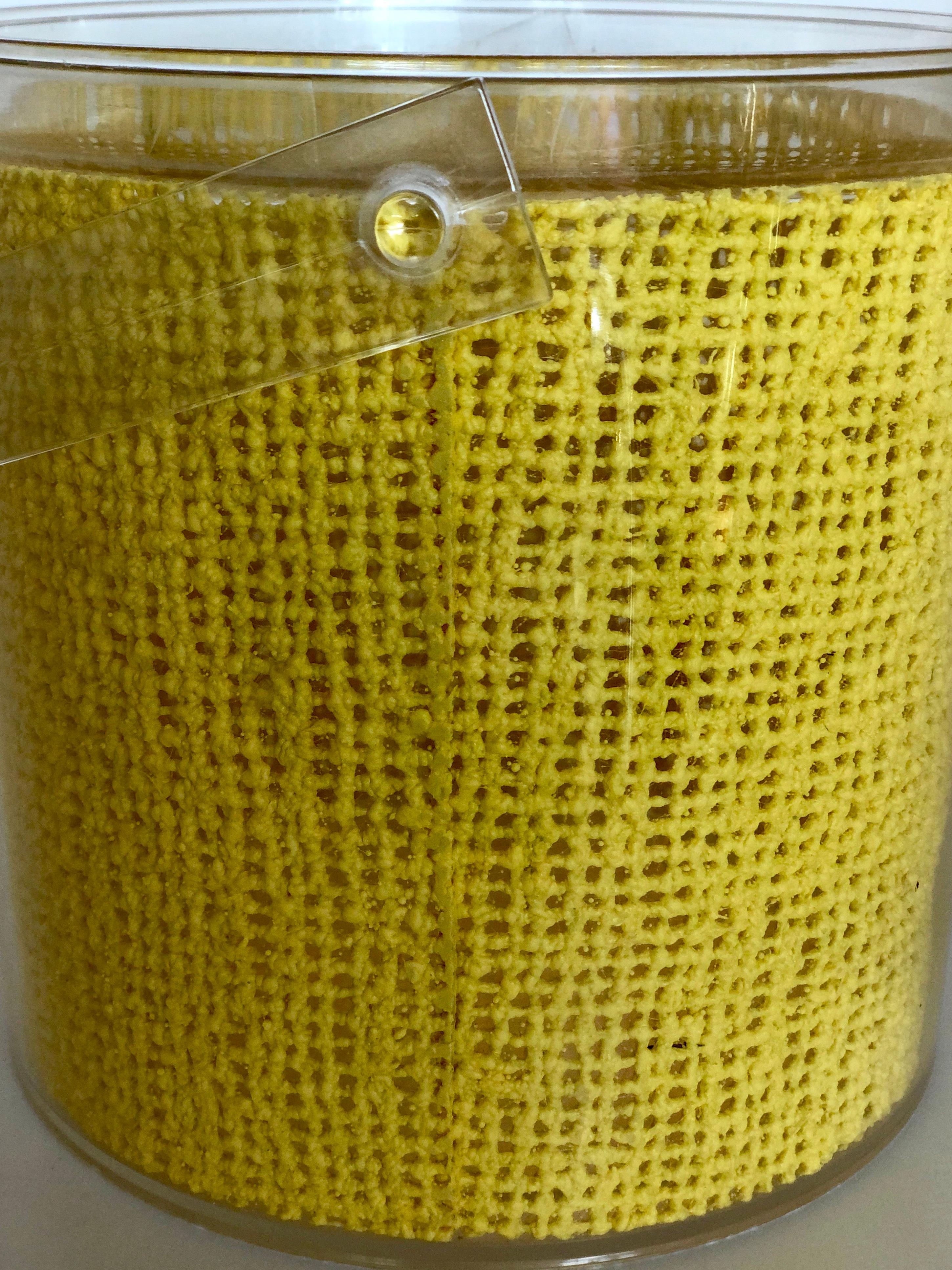 Georges Briard Yellow Embedded Raffia Lucite Covered Ice Bucket 6