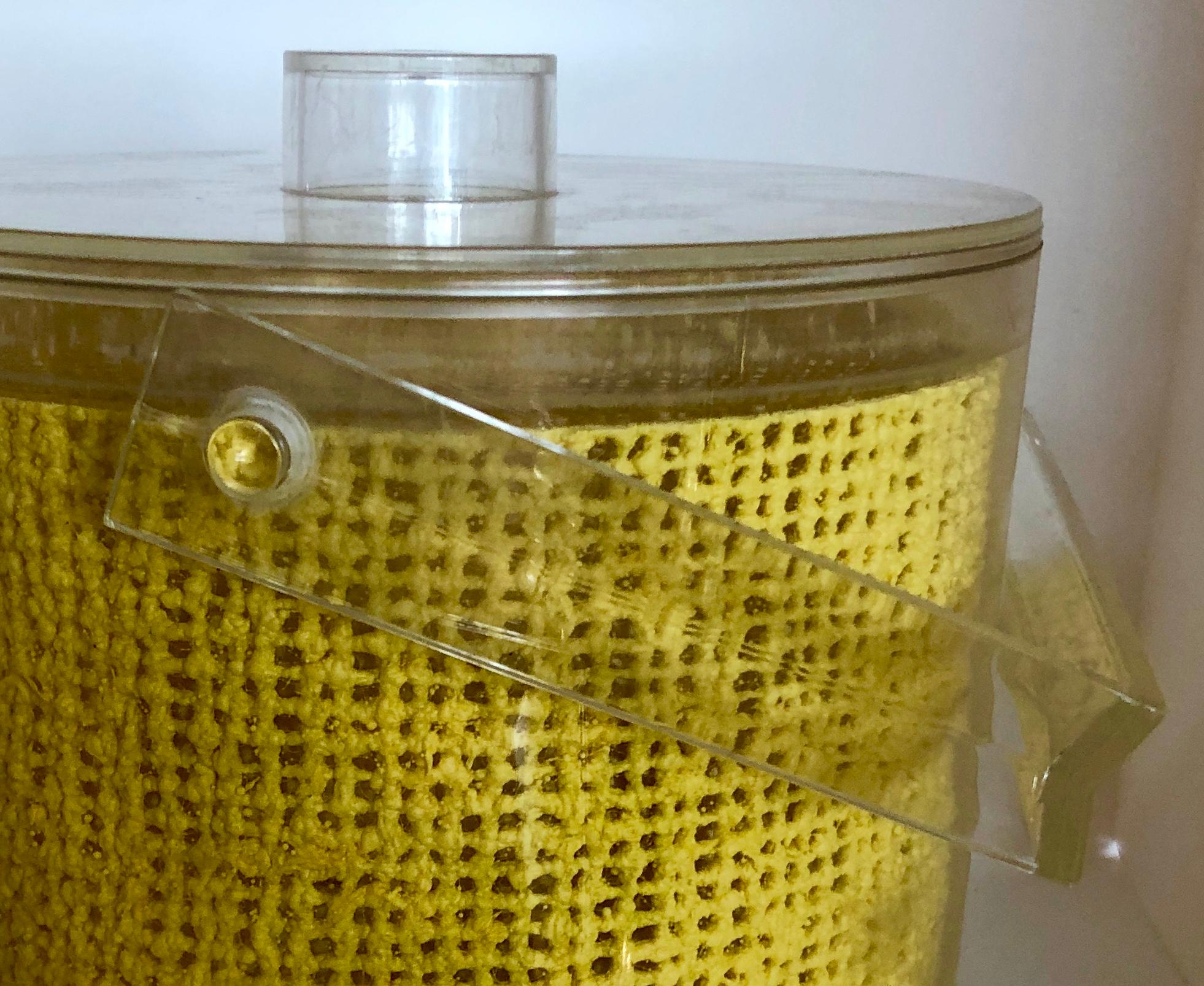 Georges Briard Yellow Embedded Raffia Lucite Covered Ice Bucket 10