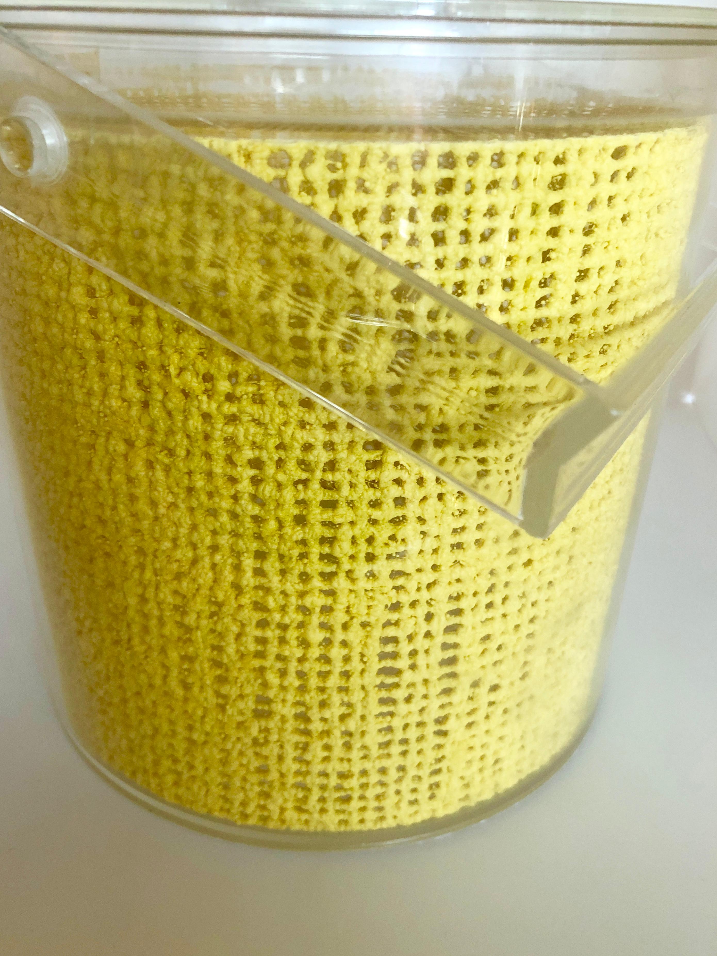 Georges Briard Yellow Embedded Raffia Lucite Covered Ice Bucket 11