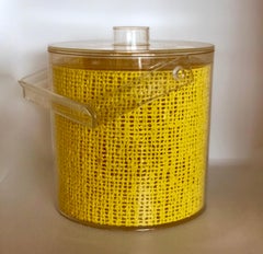 Georges Briard Yellow Embedded Raffia Lucite Covered Ice Bucket