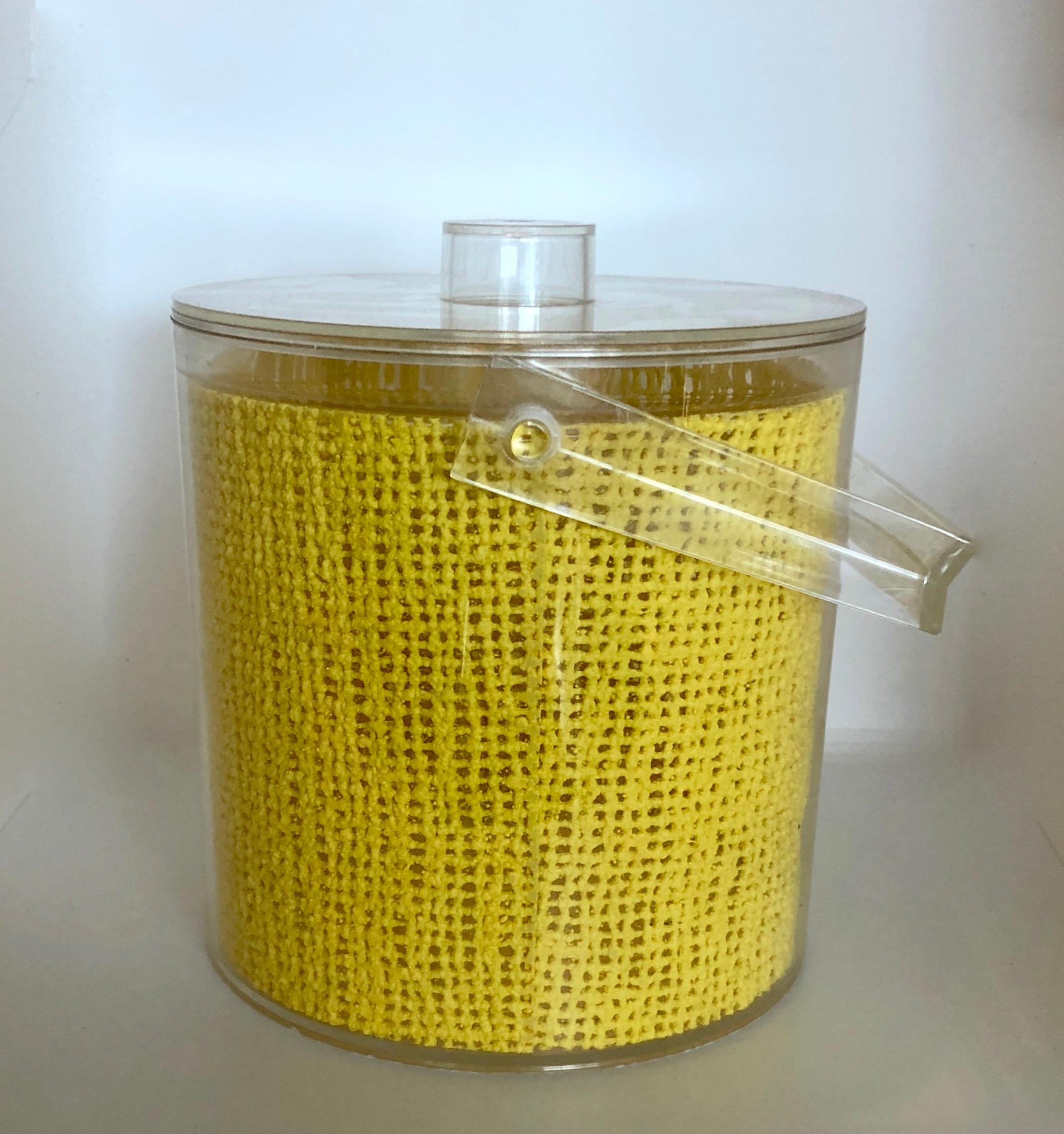 American Georges Briard Yellow Embedded Raffia Lucite Covered Ice Bucket