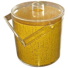 Vintage Georges Briard Yellow Embedded Raffia Lucite Covered Ice Bucket