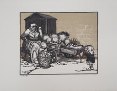 Vendeuse de fruits et Child & Child - Gravure sur bois originale, signée et numérotée