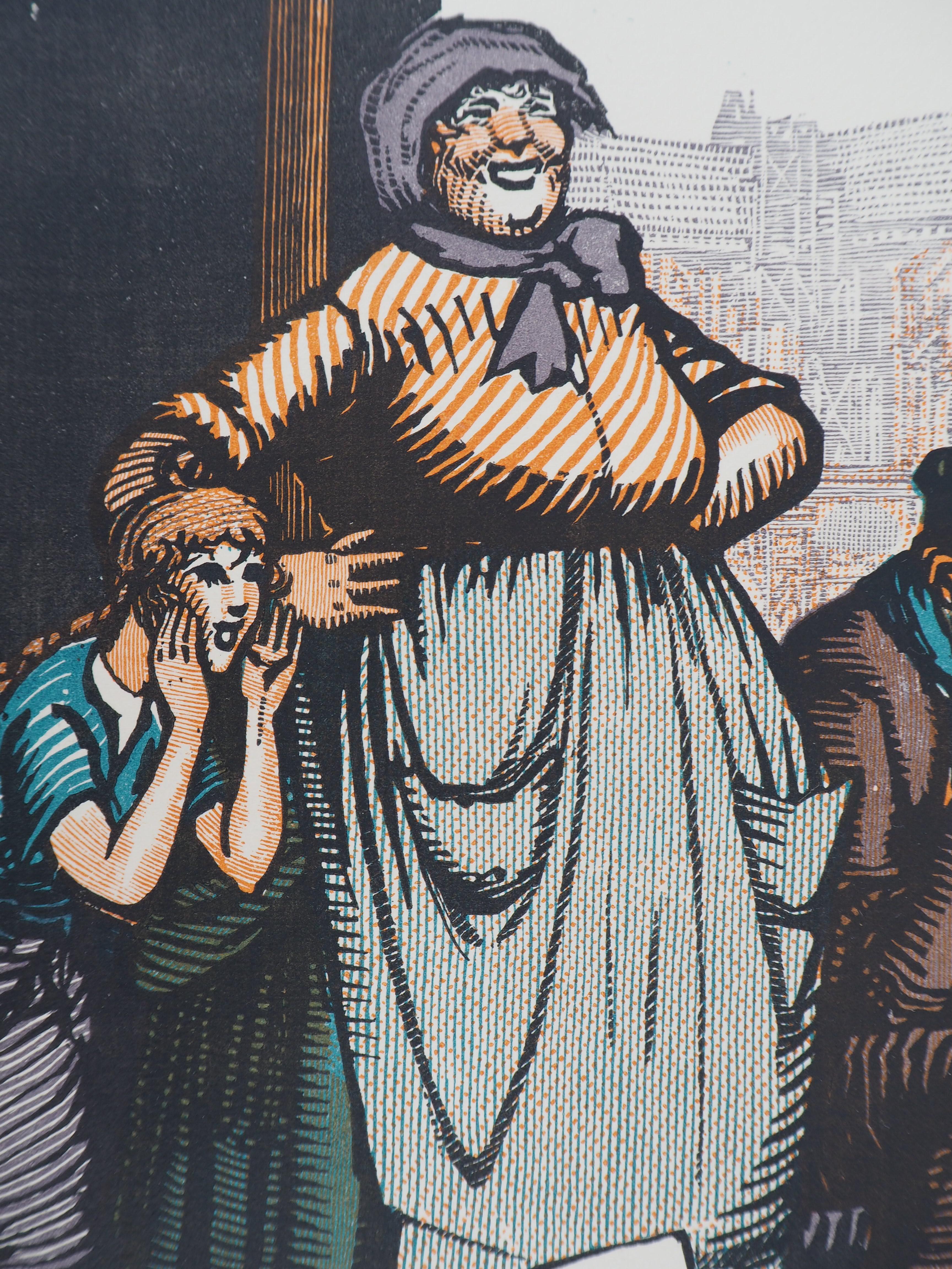 Market: the Orange Seller - Original wooodcut, Handsigned and numbered / 160 - Modern Print by Georges Bruyer