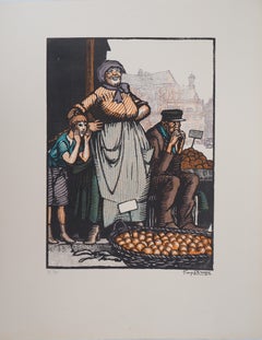 Market: the Orange Seller - Original wooodcut, Handsigned and numbered / 160