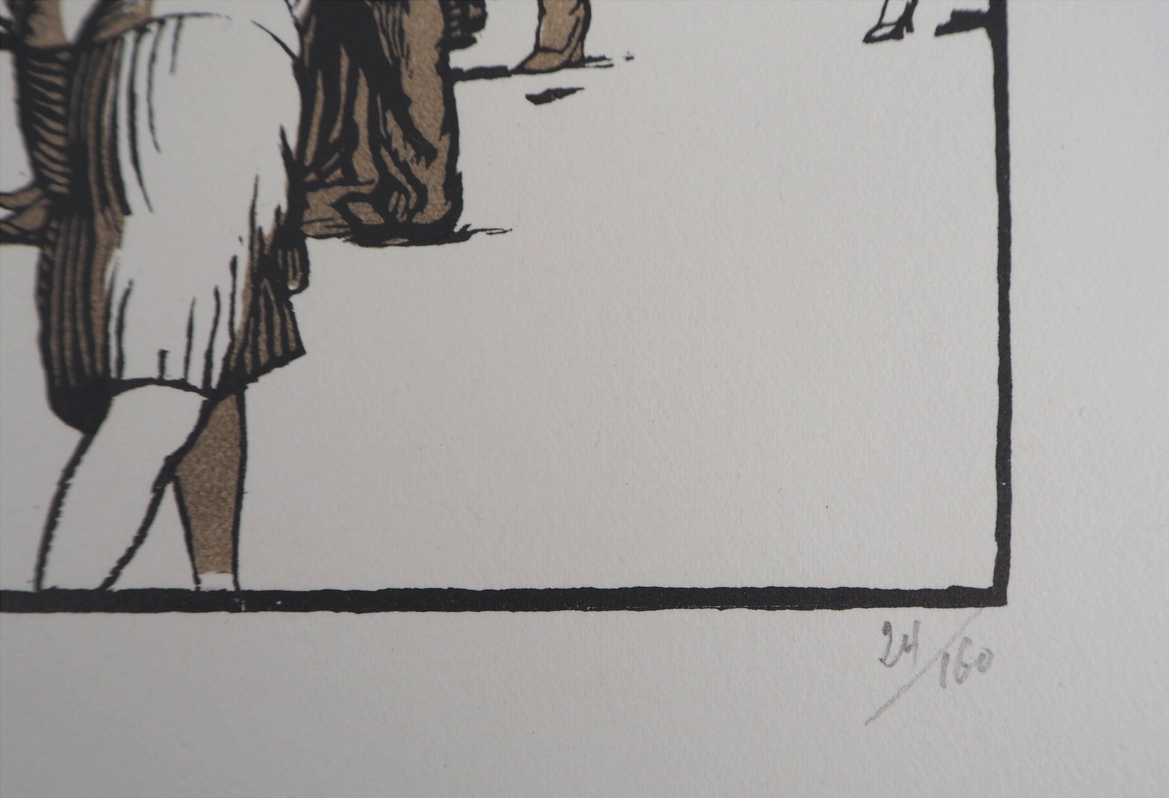 The Carriage Accident - Original wooodcut, Handsigned and numbered / 160 - Print by Georges Bruyer