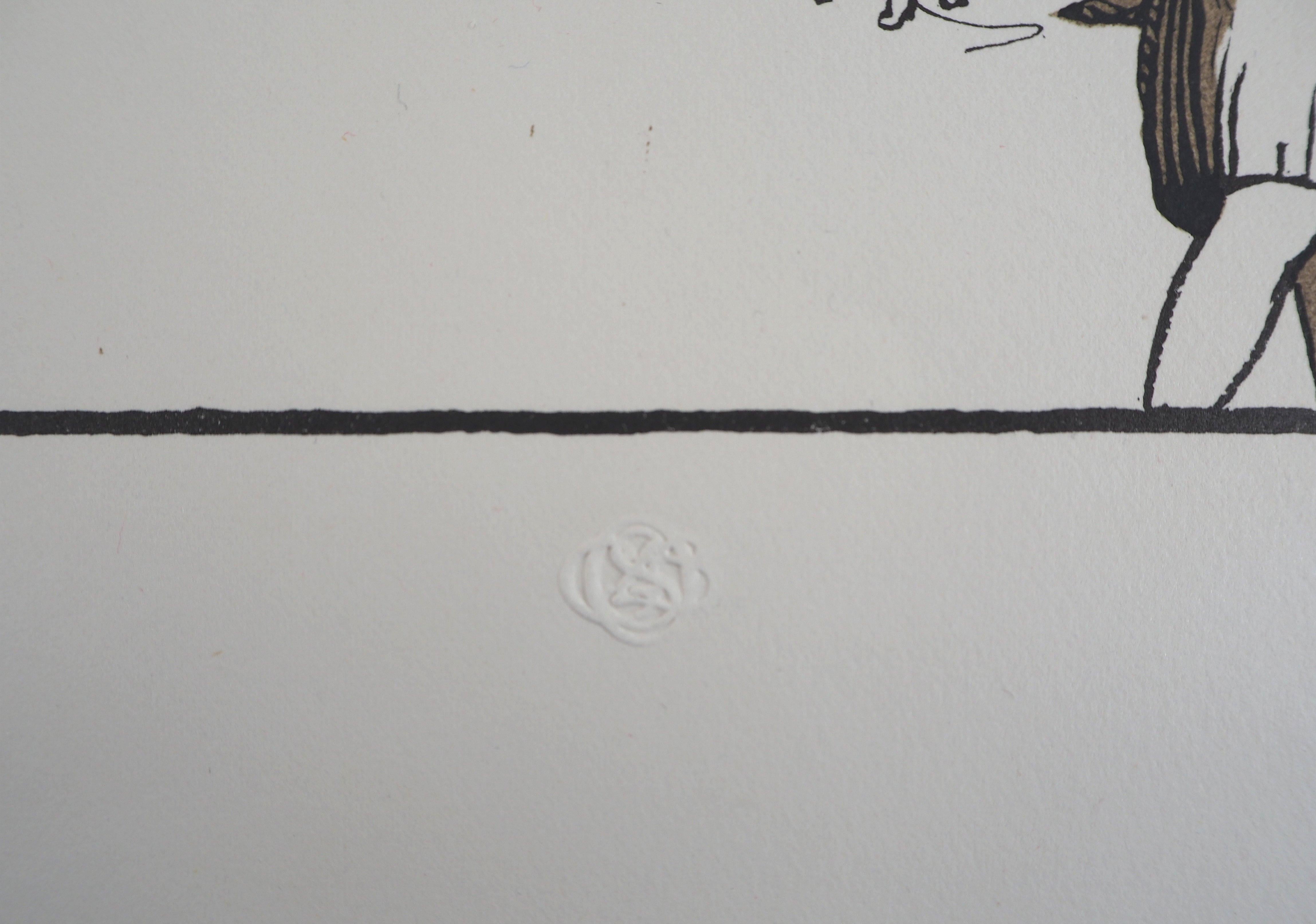 The Carriage Accident - Original wooodcut, Handsigned and numbered / 160 - Gray Figurative Print by Georges Bruyer
