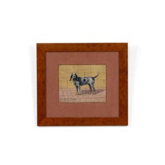 Aquarelle Art Déco de Georges Busson, chien d'épagneul aux cheveux de fil métallique dans un cadre en bois de ronce