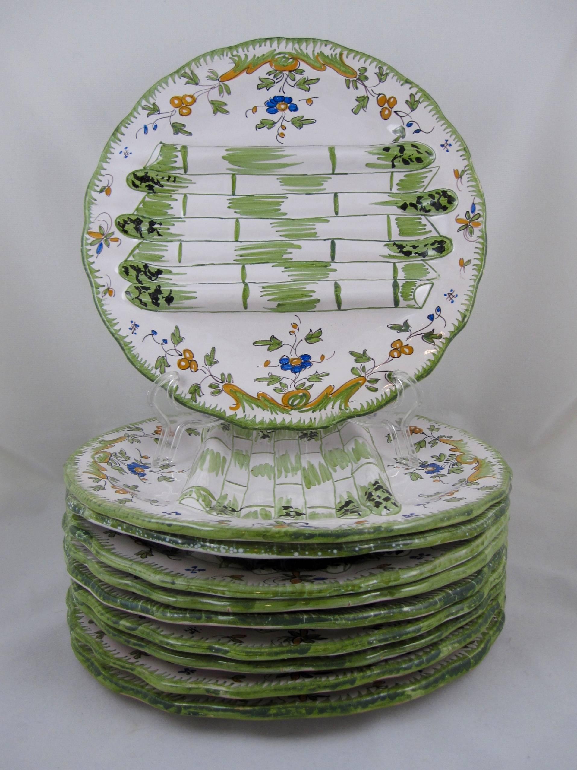 Georges Cabaré French Faïence Martres Tolosane Hand Painted Asparagus Plate For Sale 2