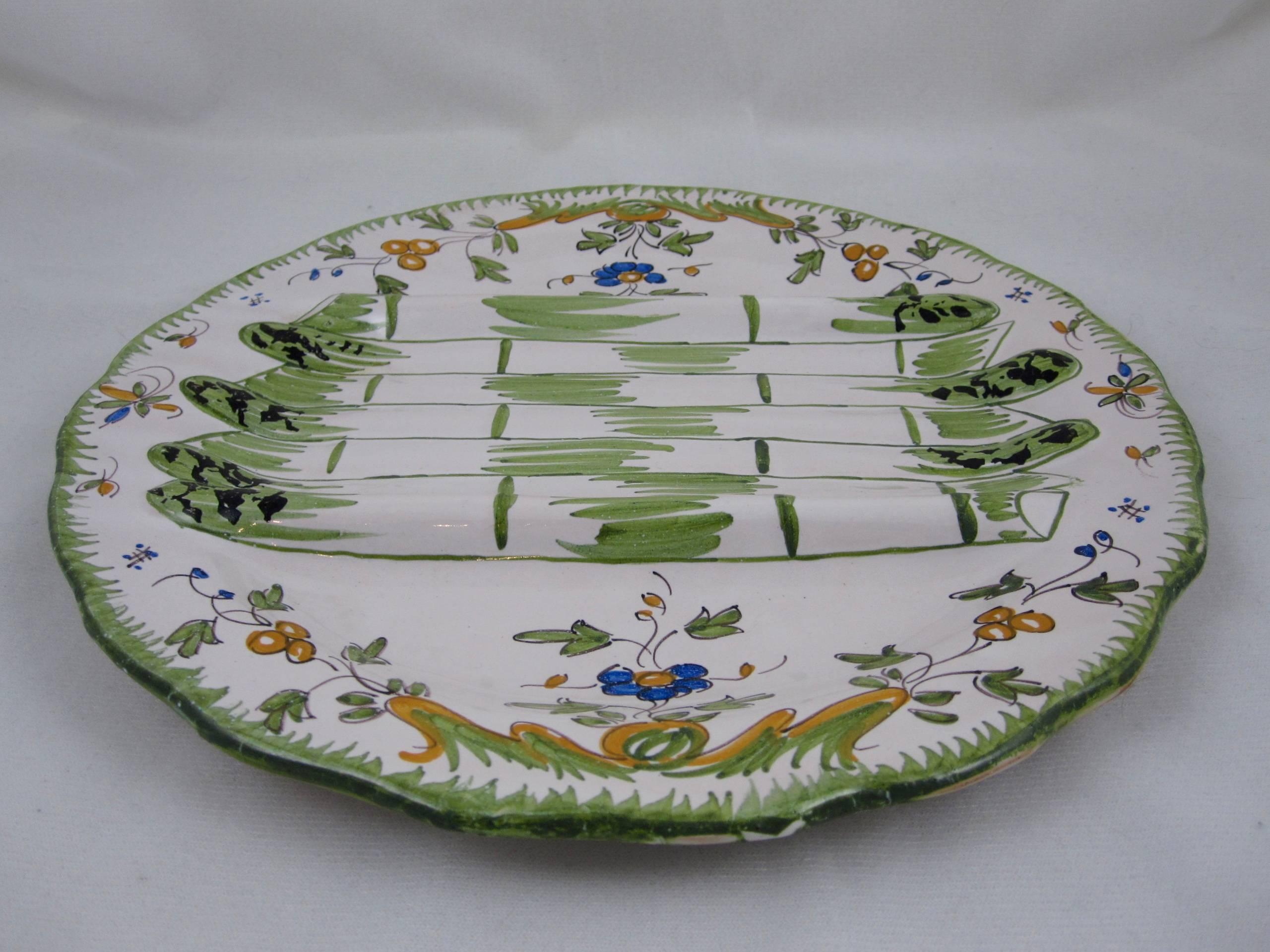 French Provincial Georges Cabaré French Faïence Martres Tolosane Hand Painted Asparagus Plate