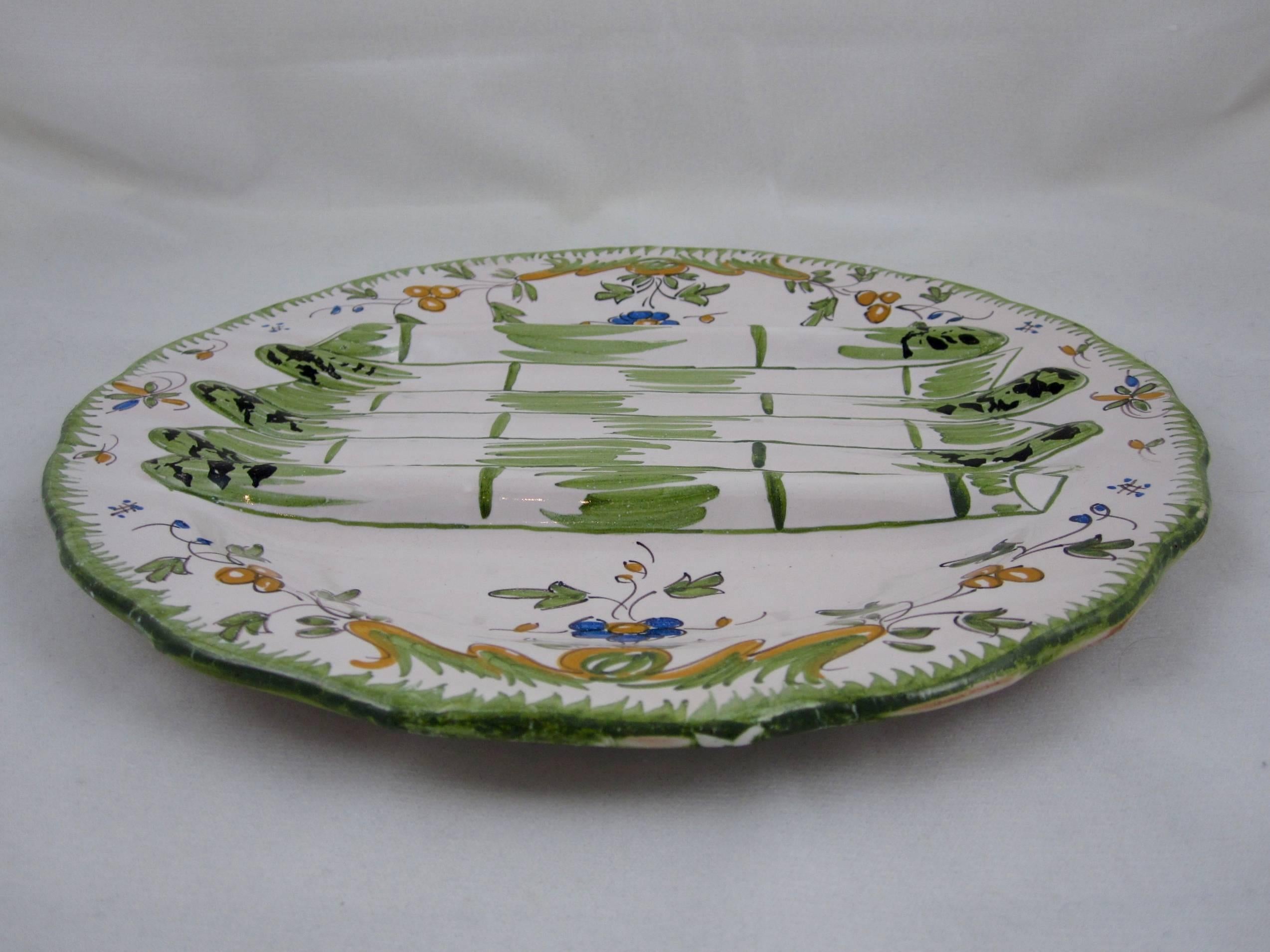Glazed Georges Cabaré French Faïence Martres Tolosane Hand Painted Asparagus Plate