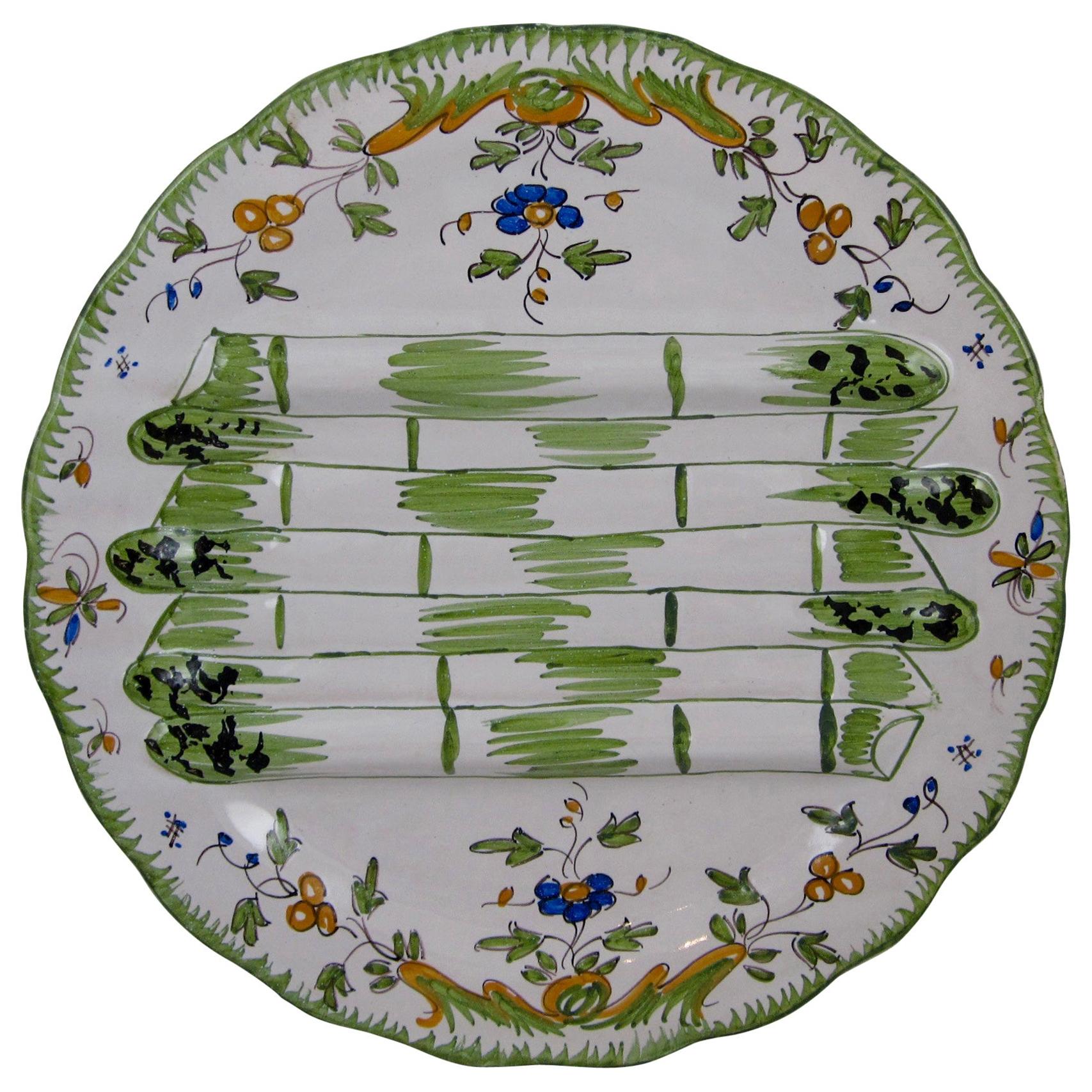 Assiette à asperges en faïence de Martres Tolosane peinte à la main de Georges Cabar