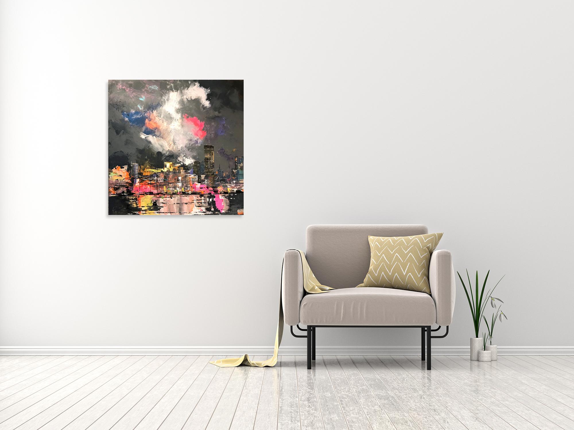 París Quai De Seyne - Pintura Abstracta Paisaje Marino por GECA - Painting de Georges Cabot