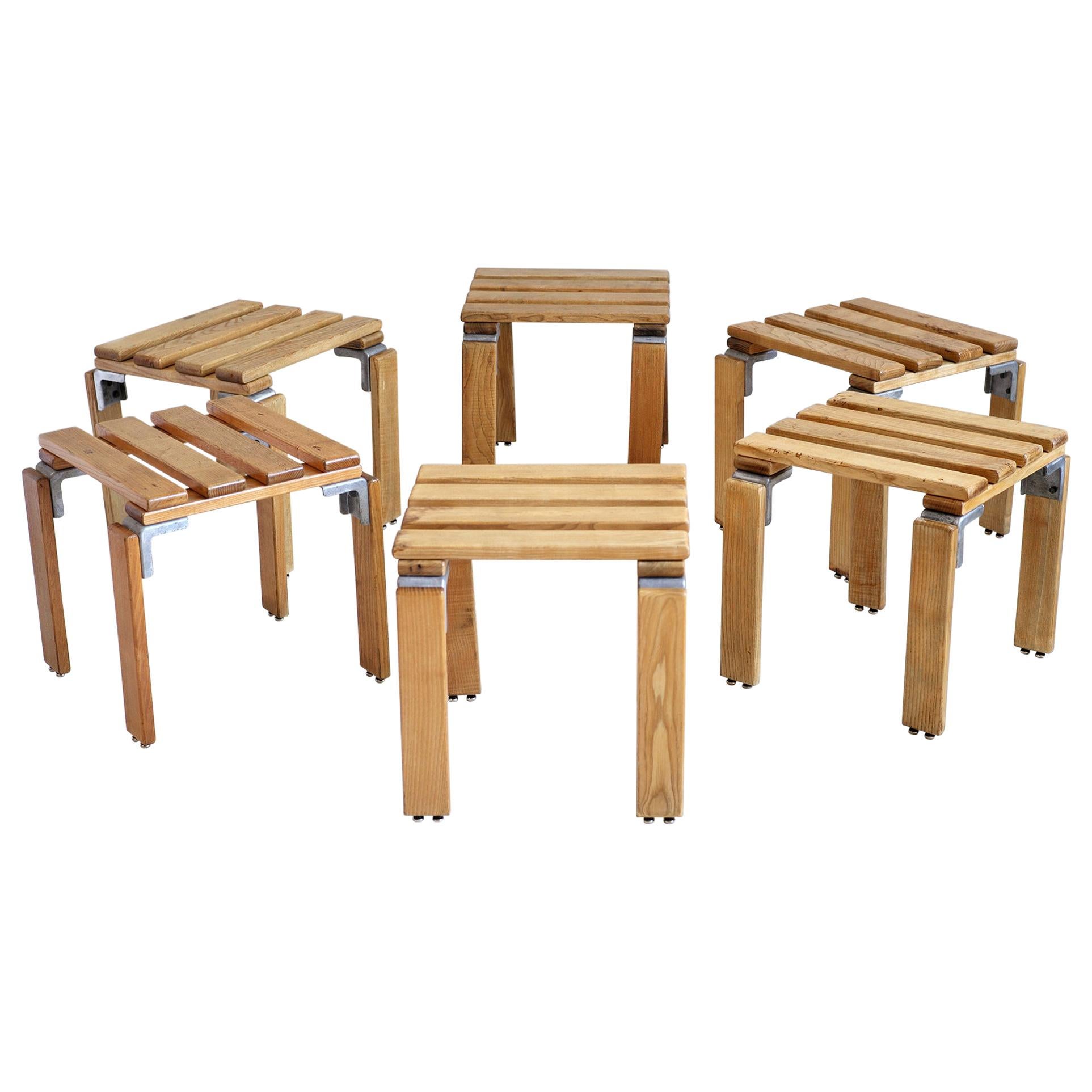 Georges Candilis and Anja Blomstedt, Set of 6 Stools, France, 1969