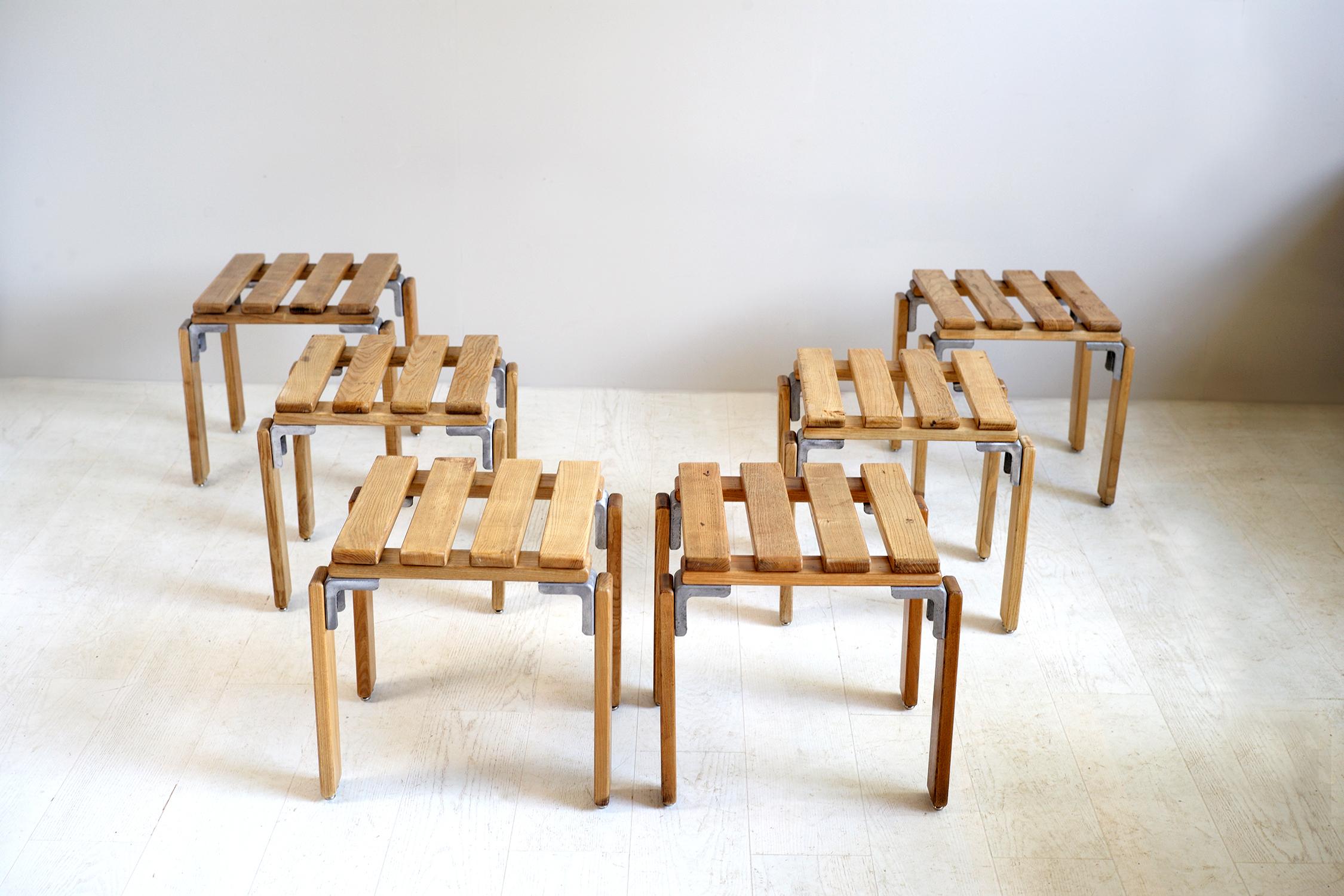 Minimalist Georges Candilis and Anja Blomstedt, Set of 6 Stools, France, 1969