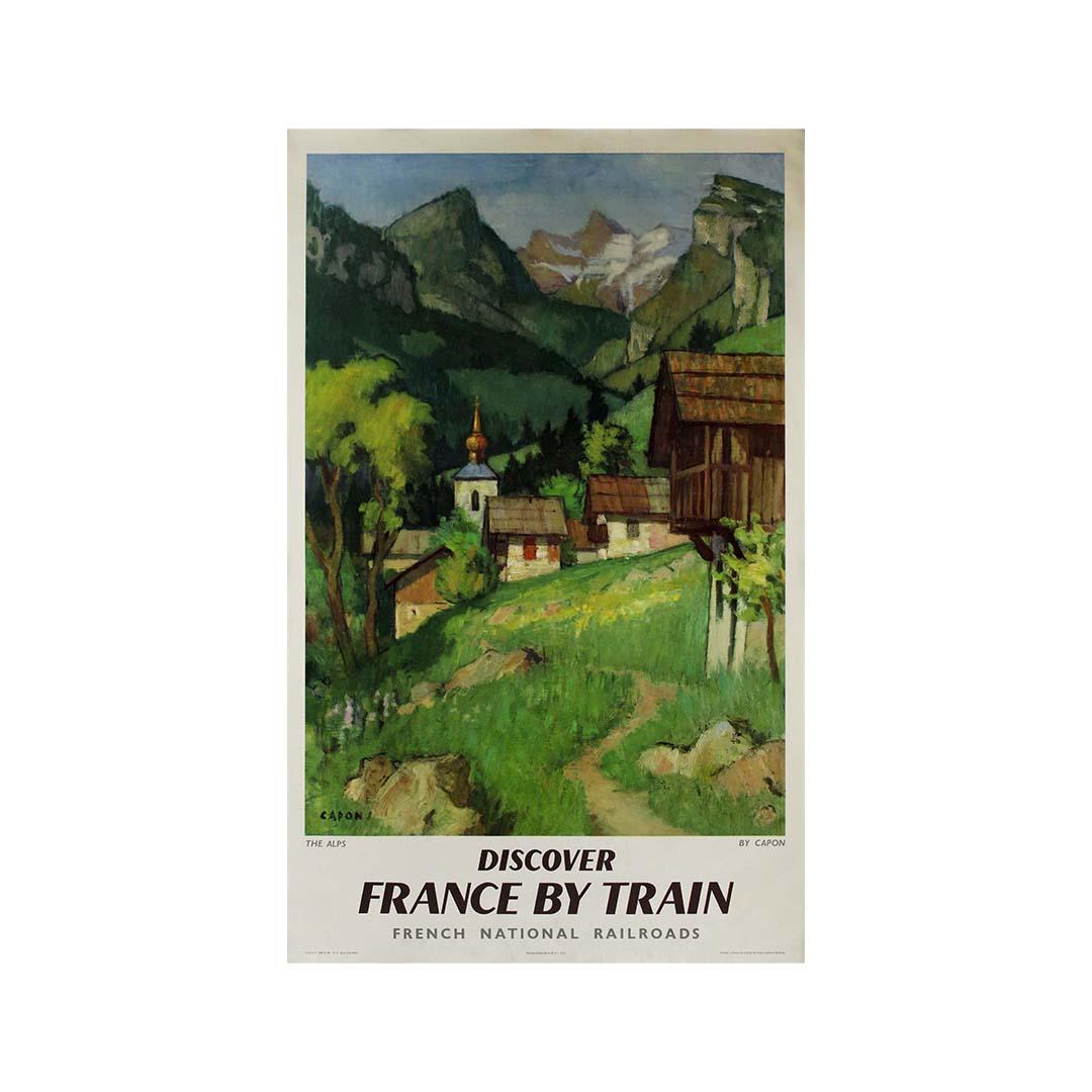 1956 original travel poster by Capon The Alps: Discover France by Train -  SNCF For Sale 2