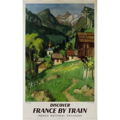 Affiche de voyage originale de 1956 par Capon The Alps : Découvrir la France en train -  SNCF