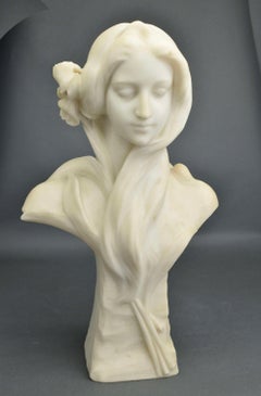 Irises in Hair. Carrara marble bust by Georges C. Coudray. Signed.