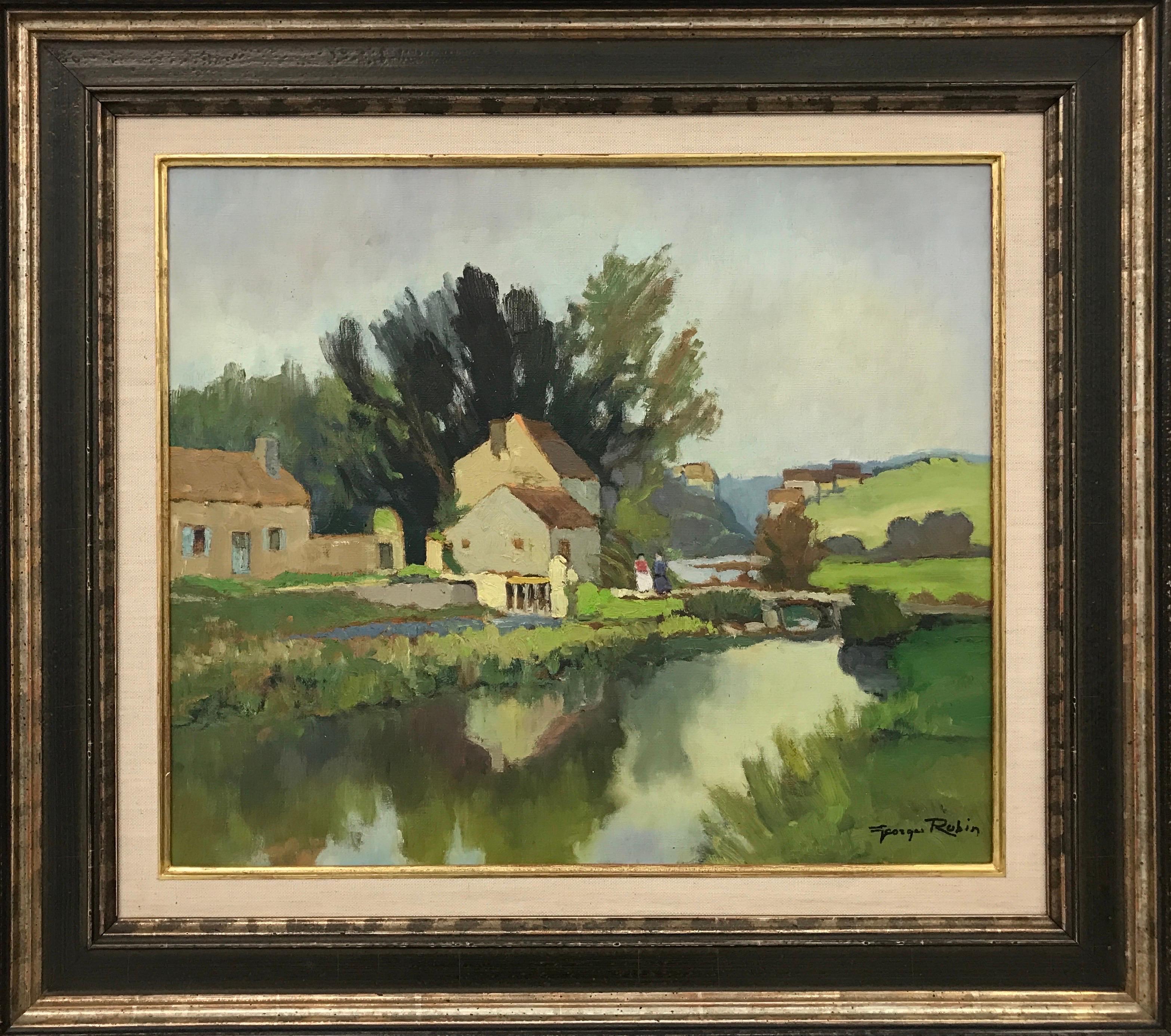 20th Century Impressionist River Landscape Oil Painting by French Modern Artist 10