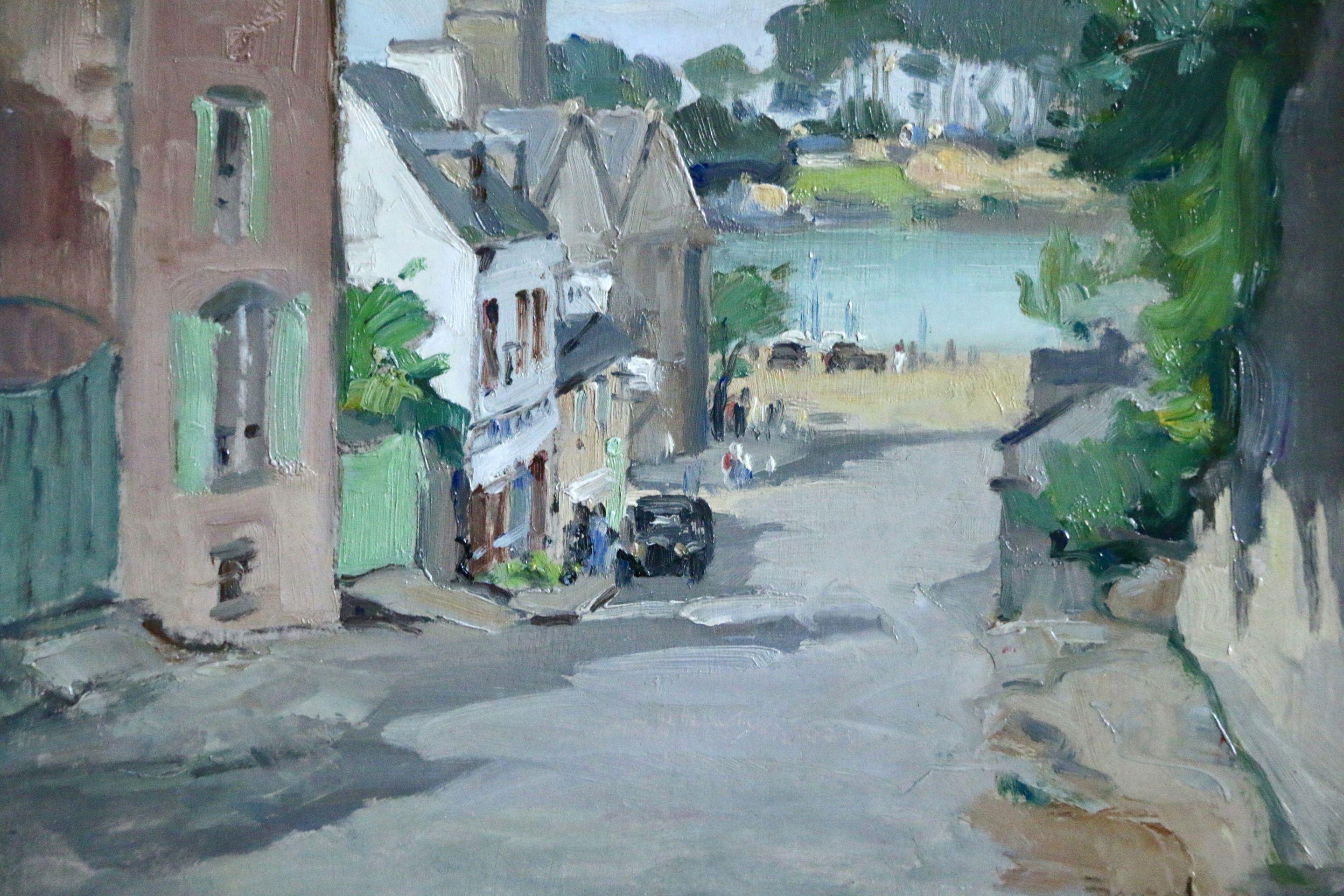 Benodet - Brittany - 20th Century Oil, River in Town Landscape by G C Robin - Post-Impressionist Painting by Georges Charles Robin