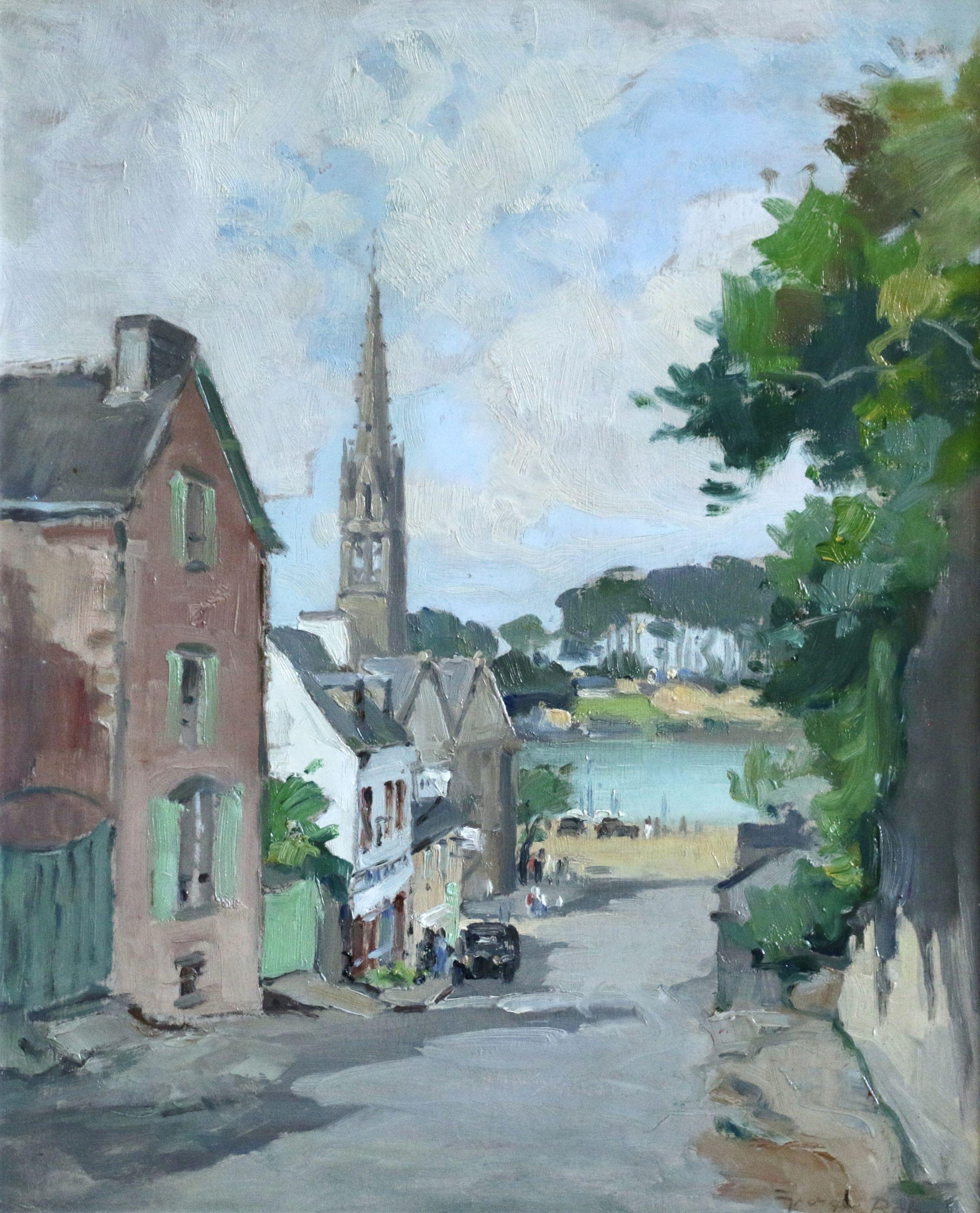 Georges Charles Robin Landscape Painting - Benodet - Brittany - 20th Century Oil, River in Town Landscape by G C Robin