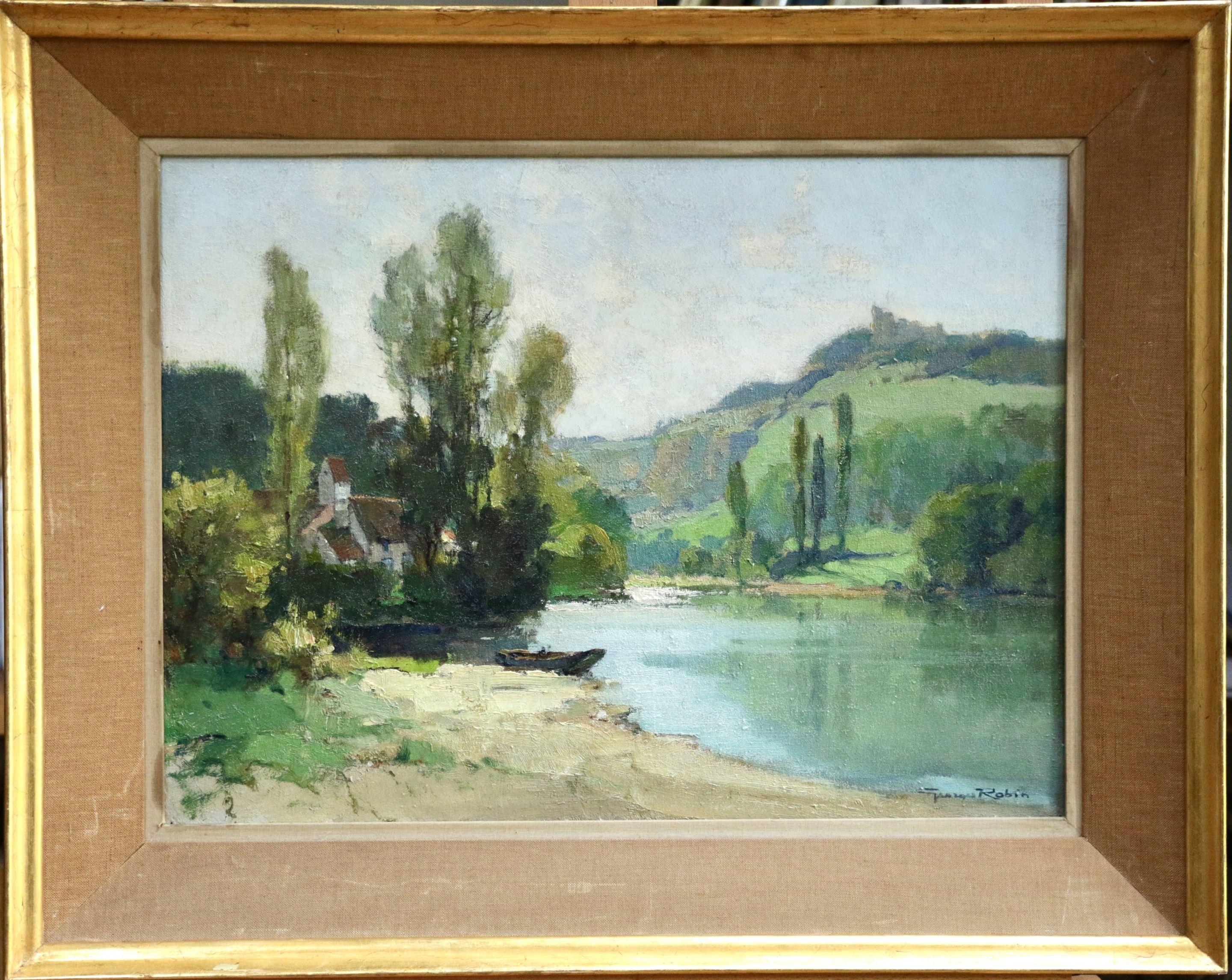 La Dordoge a Taillefer - 20th Century, Cottage in Riverscape Landscape by Robin  - Painting by Georges Charles Robin