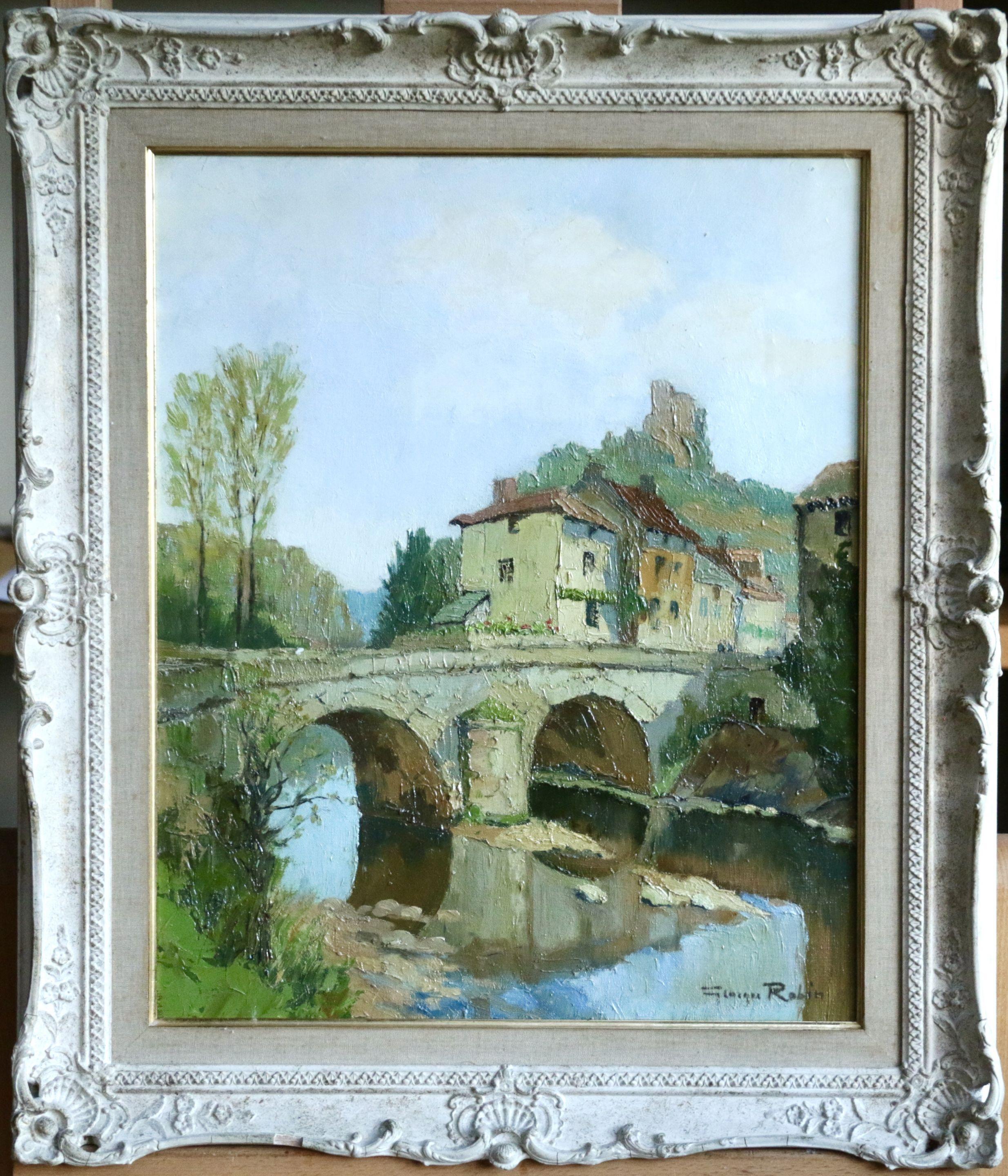 La Vienne près de Confolens - 20. Jahrhundert Öl, Fluss in Landschaft von G. Robin – Painting von Georges Charles Robin