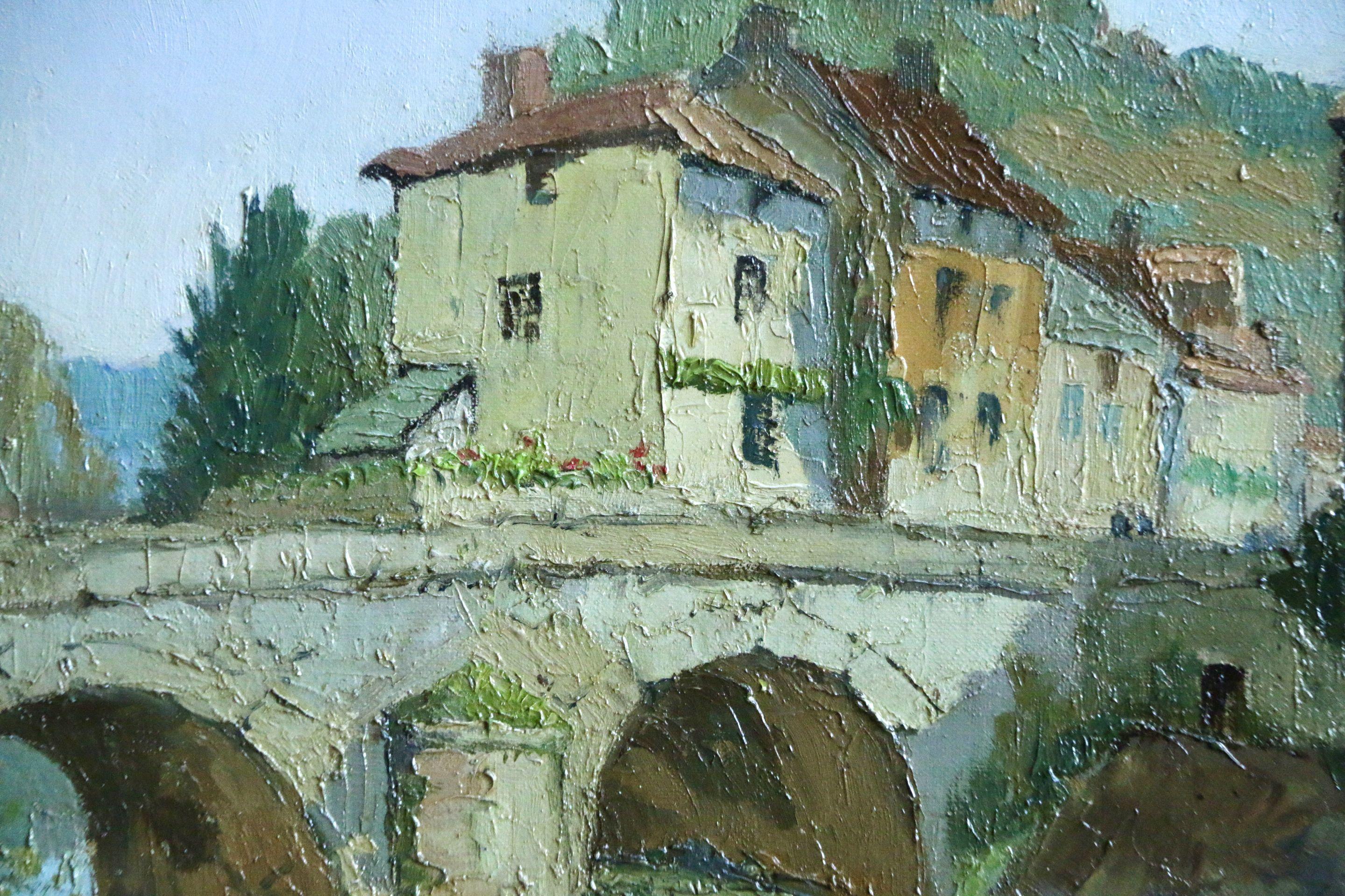 La Vienne près de Confolens - 20. Jahrhundert Öl, Fluss in Landschaft von G. Robin (Blau), Landscape Painting, von Georges Charles Robin