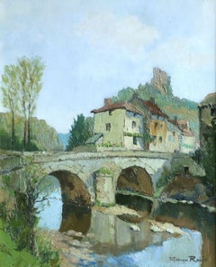 La Vienne près de Confolens - Huile du 20e siècle, Rivière dans un paysage par G C C Robin.