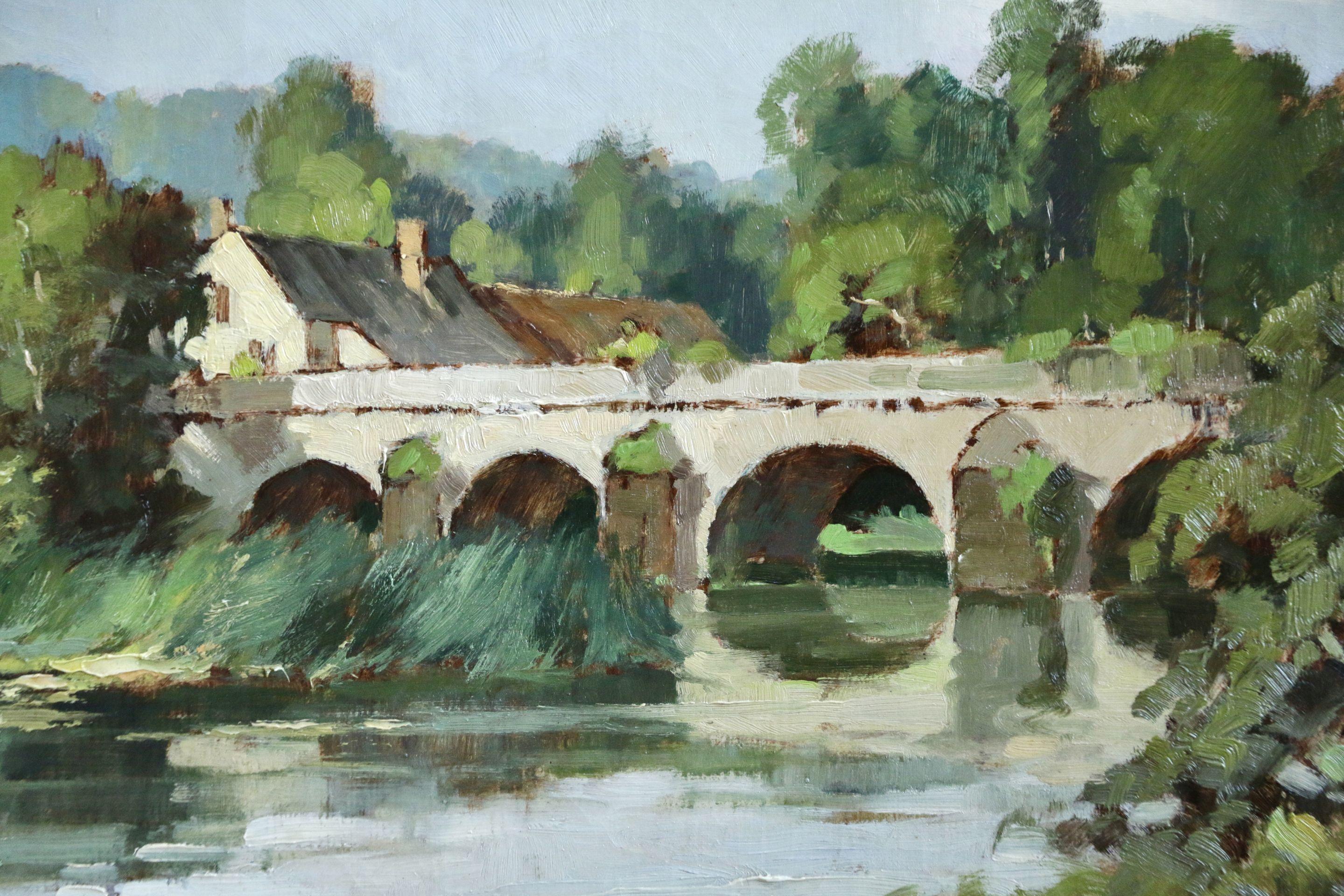 Lavardin, Loir-et-Cher - 20th Century Oil, French Village Riverscape by Robin - Painting by Georges Charles Robin