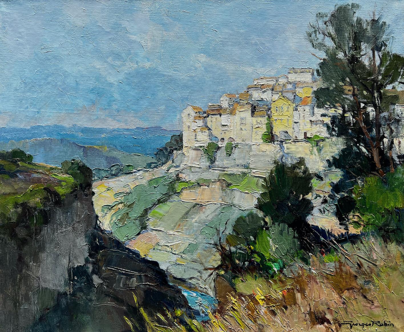 Landscape Painting Georges Charles Robin - Les Gorges du Loup et Village de Tourette