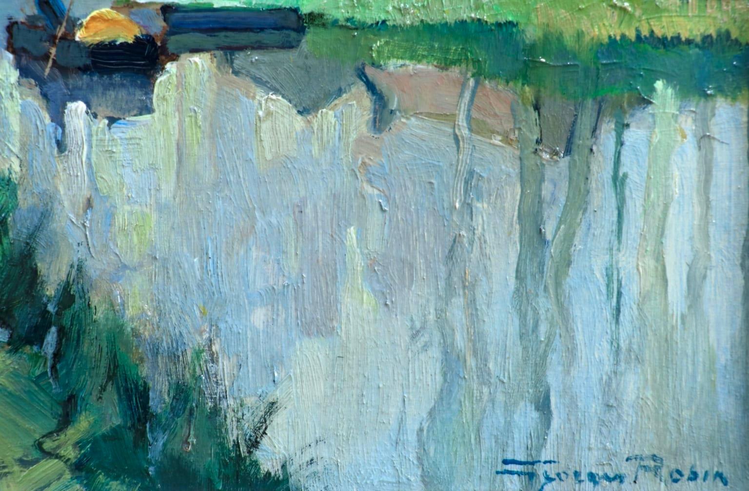 Printemps sur le Fusain - Environs de Chateau-Landon - Riverscape Oil by G Robin - Post-Impressionist Painting by Georges Charles Robin