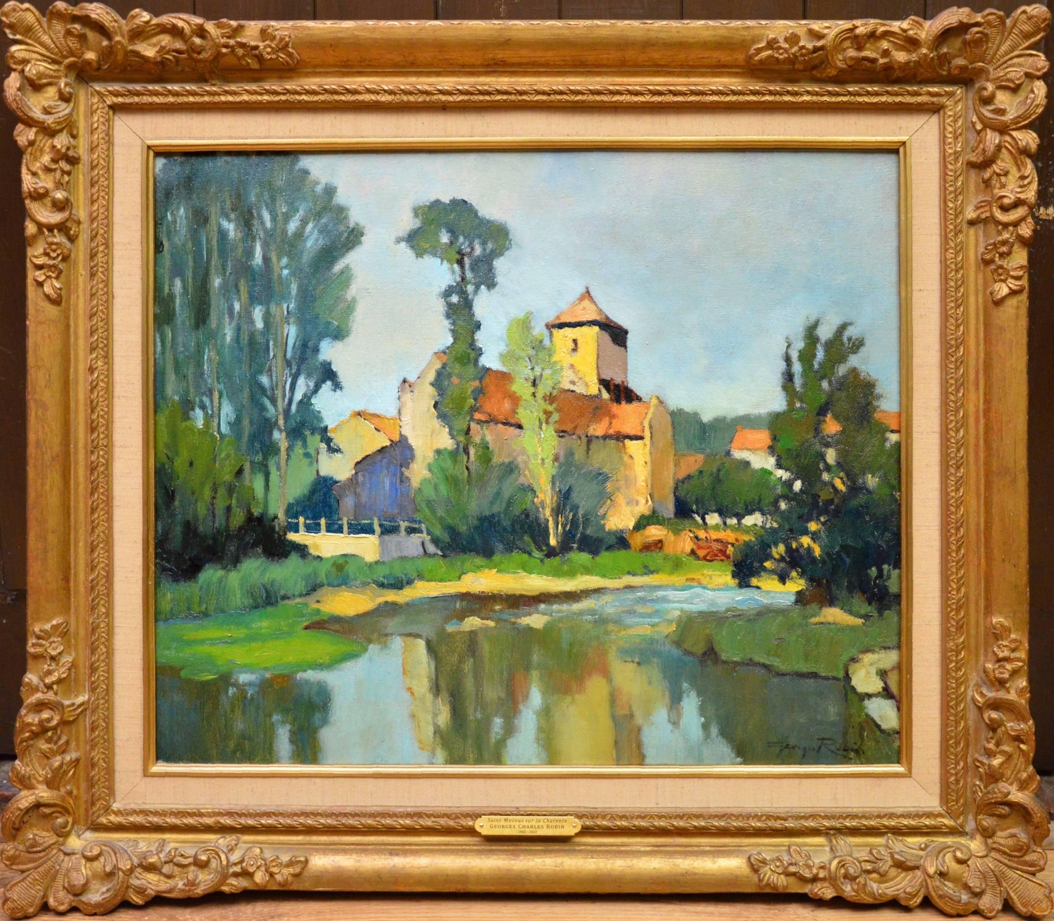 Georges Charles Robin Abstract Painting - Saint-Macoux sur la Charente - French Post Impressionist Oil Painting - 1950