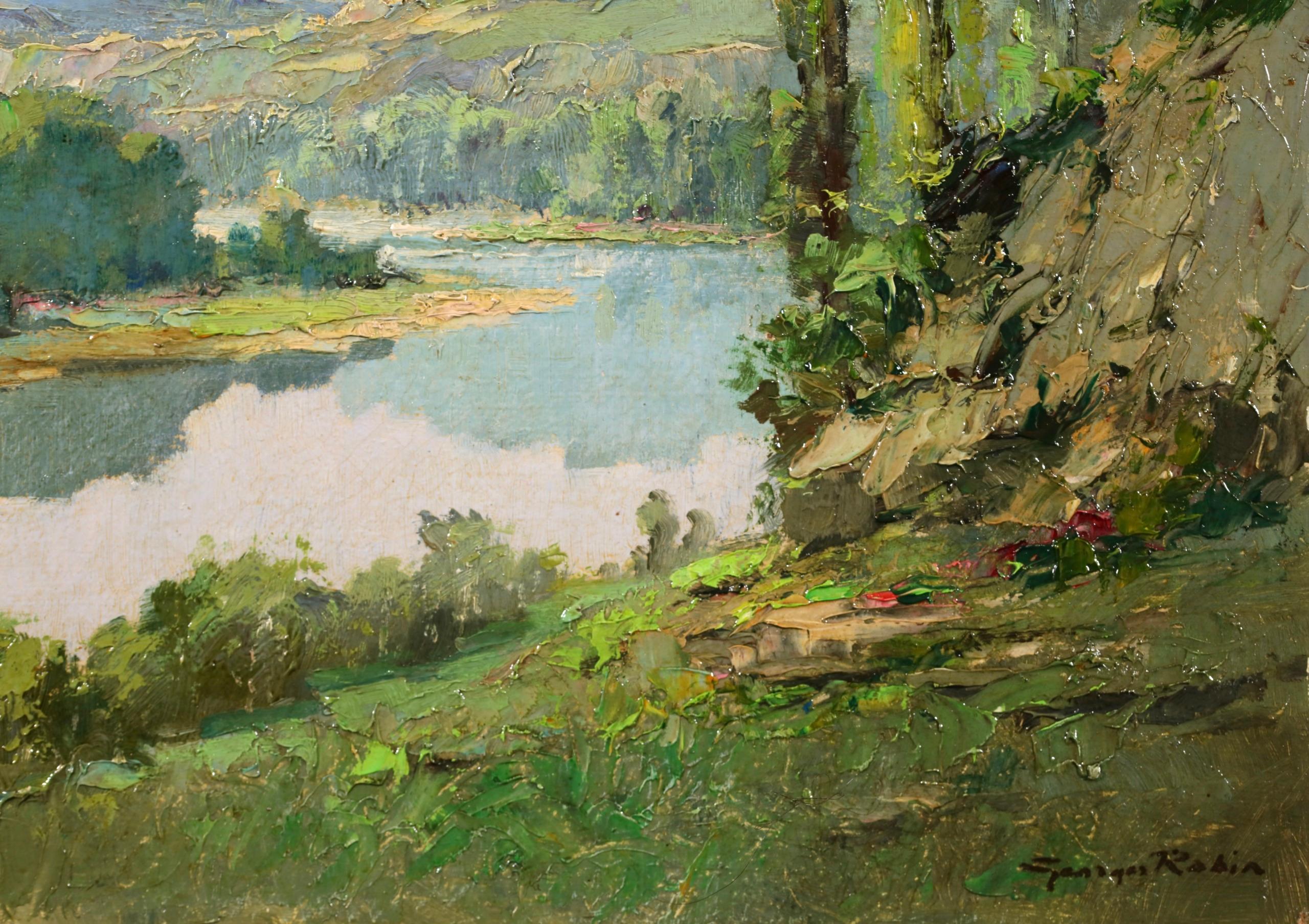 Vue de Dordogne - Post Impressionist Landscape Oil Painting by Charles Robin For Sale 2