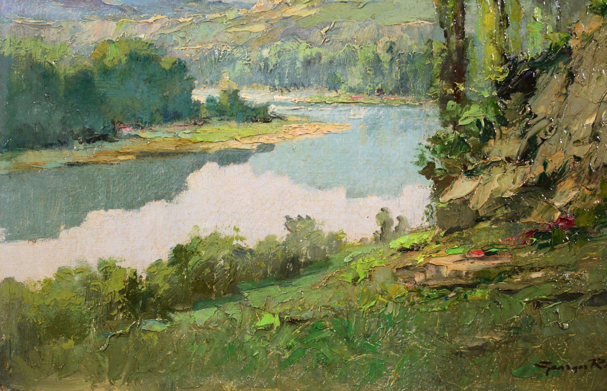 Vue de Dordogne - Post Impressionist Landscape Oil Painting by Charles Robin For Sale 3