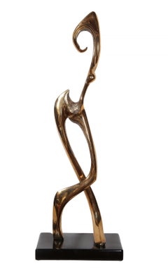 Dancing Woman, Art Deco Bronze Sculpture with gold patina by Georges Charpentier